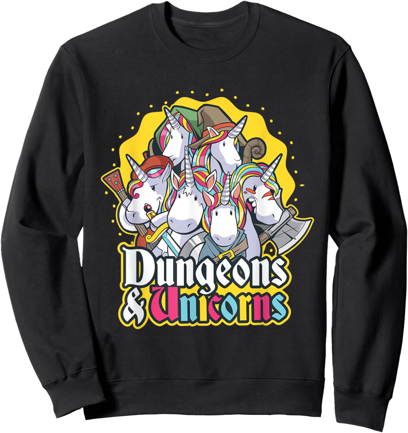 NobleTeeShop Dungeons and Unicorns - Women's -Adults Black Cotton 60% Polyester 40% Short Sleeve Classic Fit - Small Sweatshirt - Sweatshirt | Black