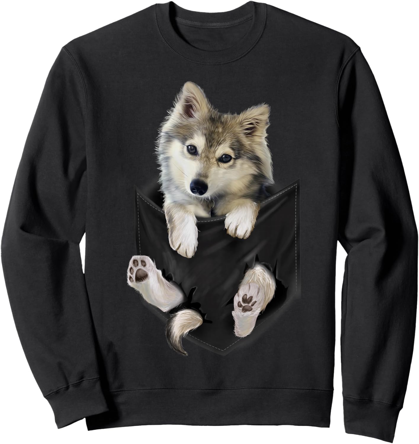Wolf White Pup in Pocket Wolves Shirt Gifts Sweatshirt - Sweatshirt | Black