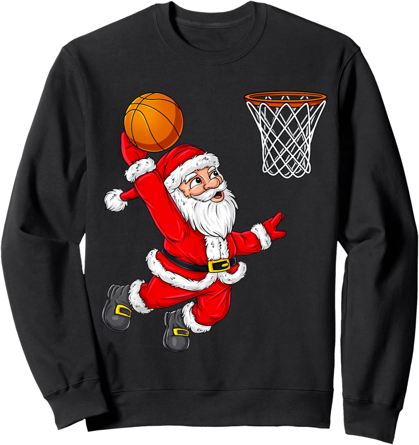 Christmas Santa Claus Dunking A Basketball Funny Xmas Sweatshirt - Sweatshirt | Black