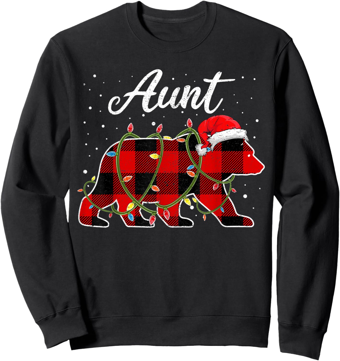 Aunt Bear Shirt, Red Buffalo Plaid Auntie Bear Pajama Sweatshirt - Sweatshirt | Black