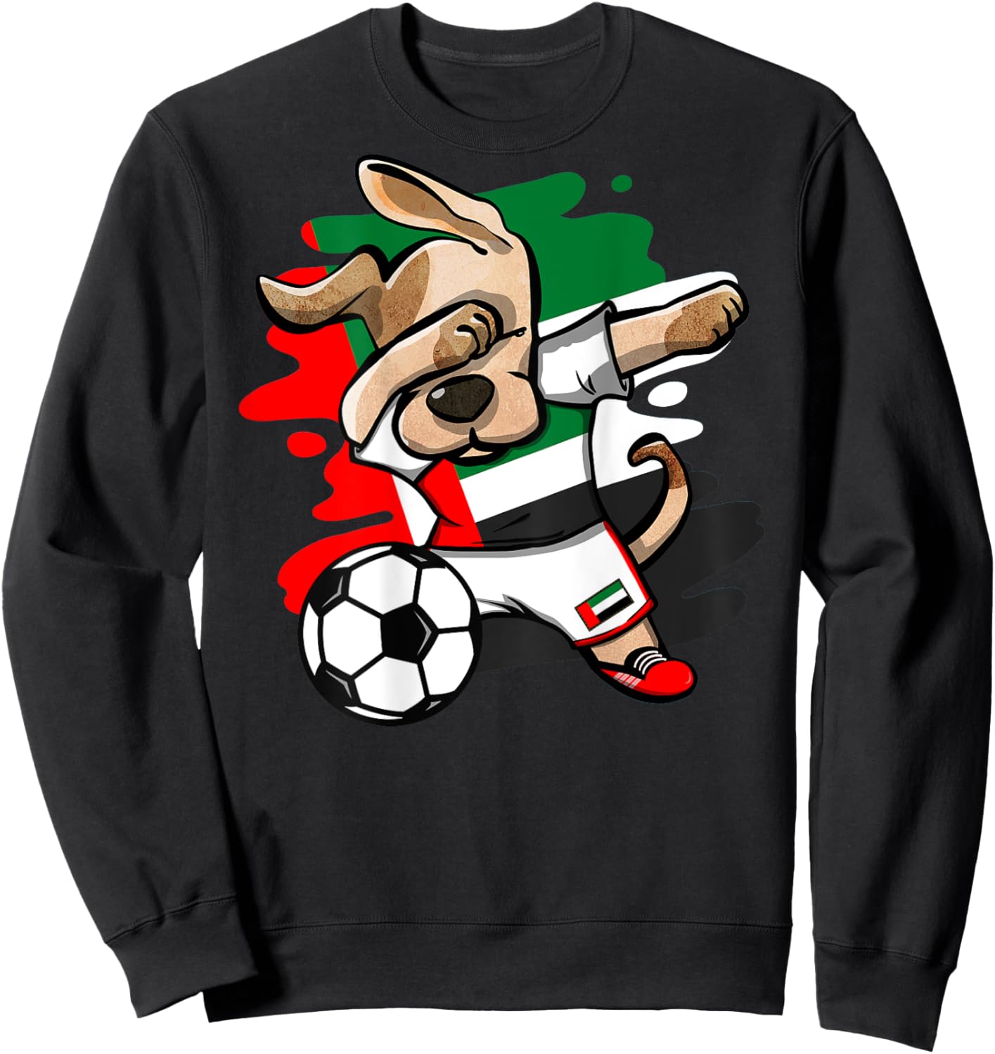Dabbing Dog United Arab Emirates Soccer Fans Jersey Flag Sweatshirt - Sweatshirt | Black