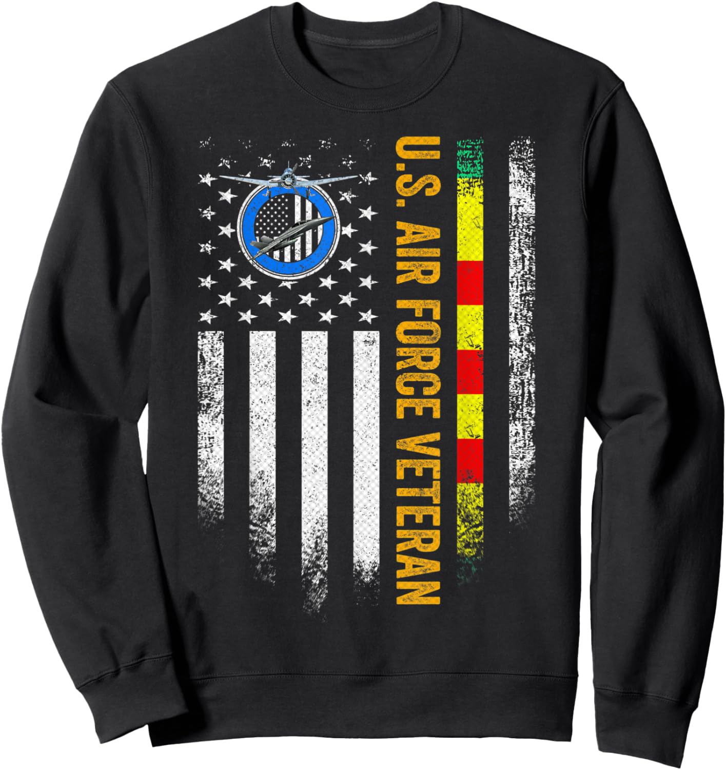 Vintage USA American Flag Proud US Air Force Vietnam Veteran Sweatshirt - Sweatshirt | Black