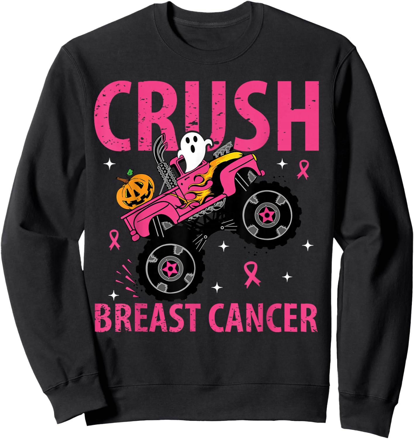 Crush Breast Cancer Awareness Monster Truck Halloween kids Sweatshirt - Sweatshirt | Black
