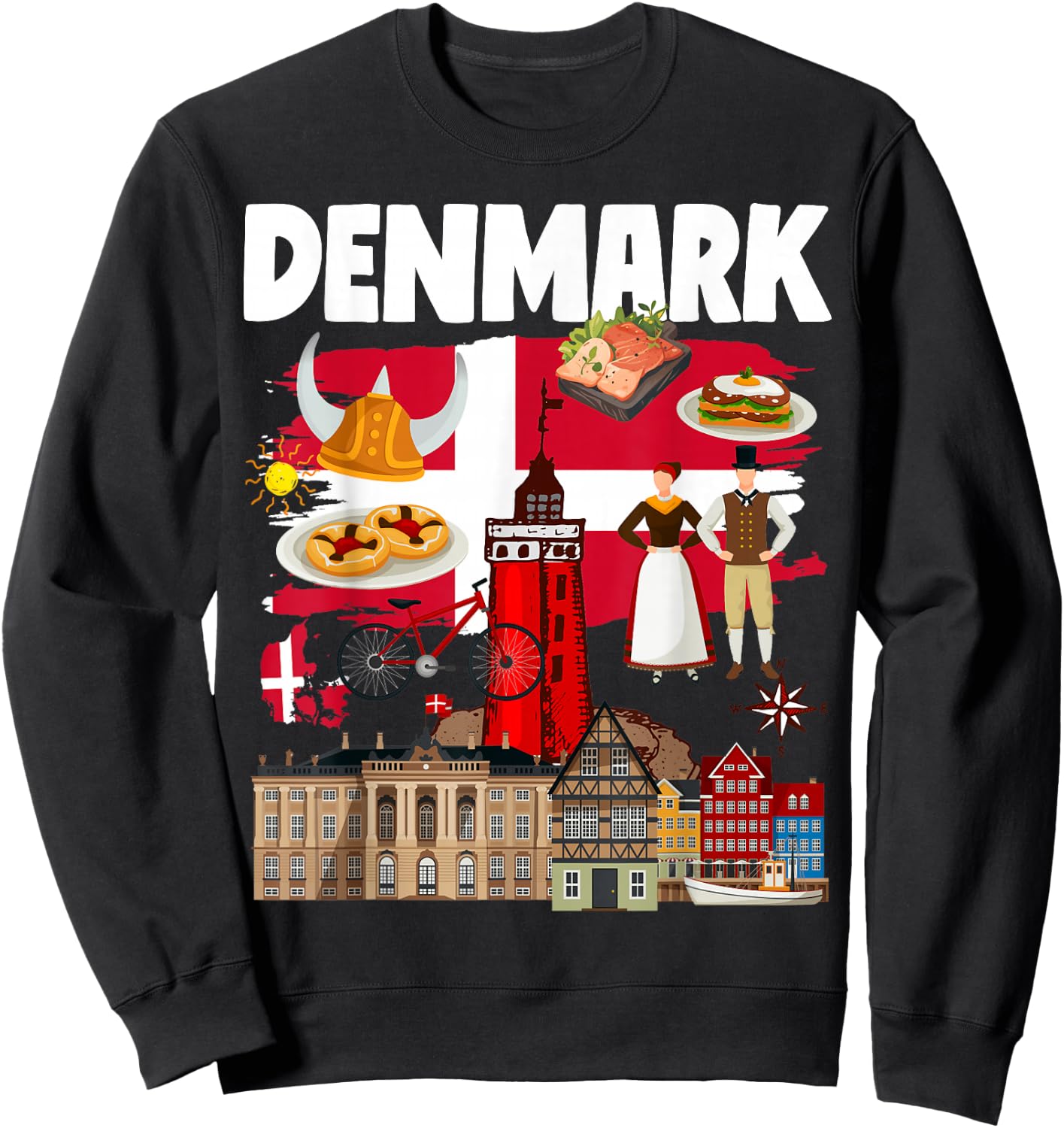 Denmark Flag Outfit Idea For Kids Danish Flag & Danish Food Sweatshirt - Sweatshirt | Black