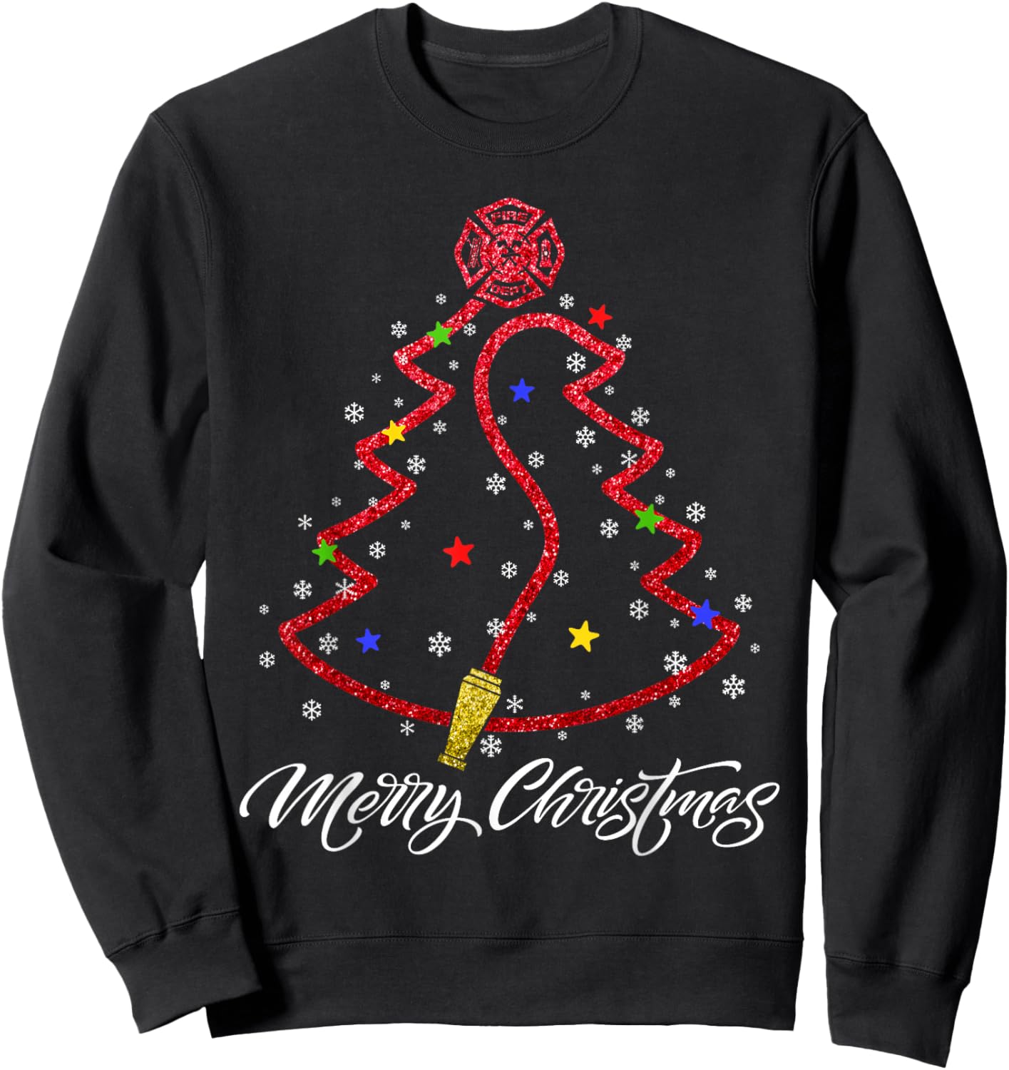Merry Christmas Firefighter Christmas Tree Fire Department Sweatshirt - Sweatshirt | Black