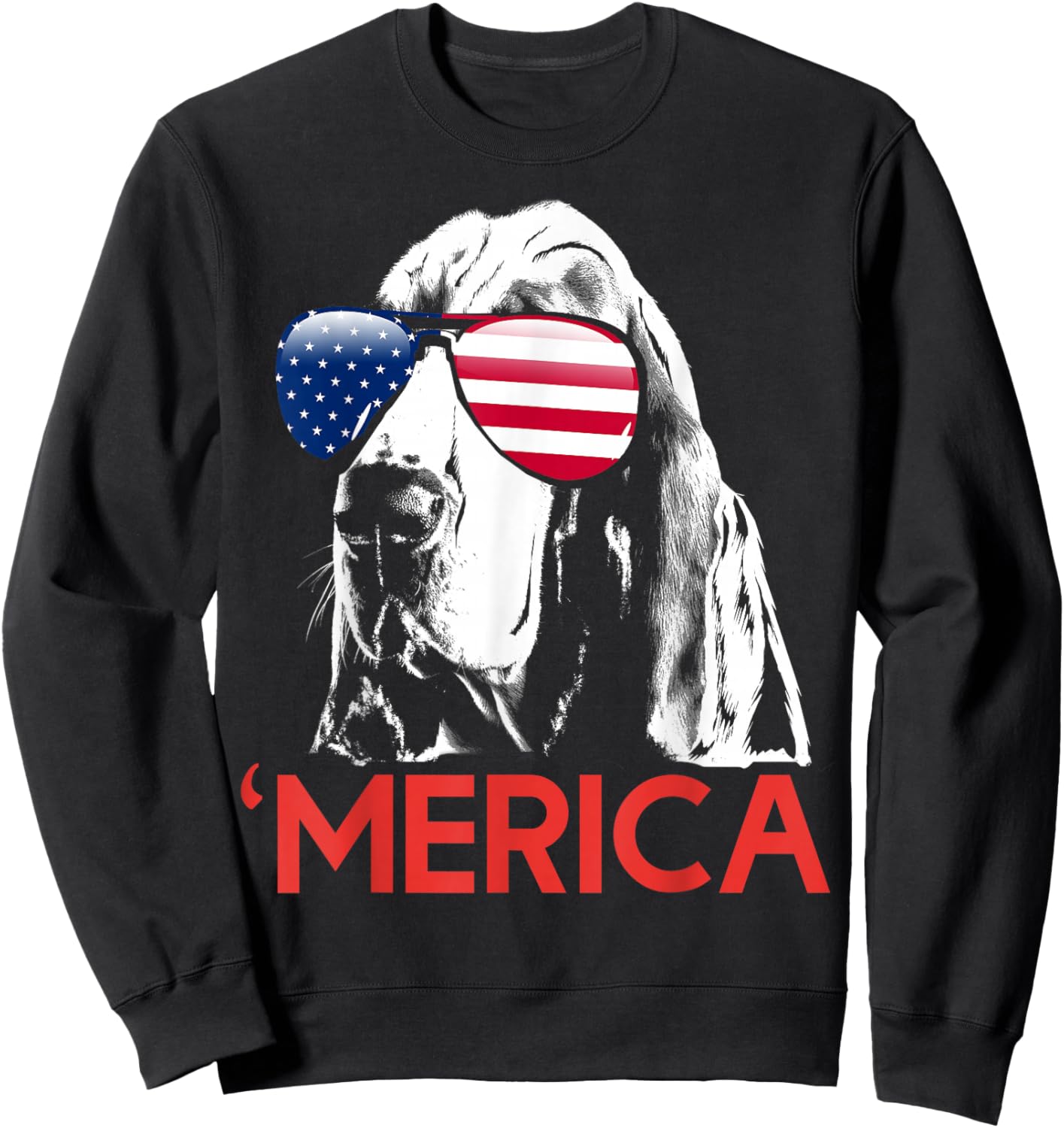 Merica Basset Hound American Flag 4th of July Sweatshirt - Sweatshirt | Black