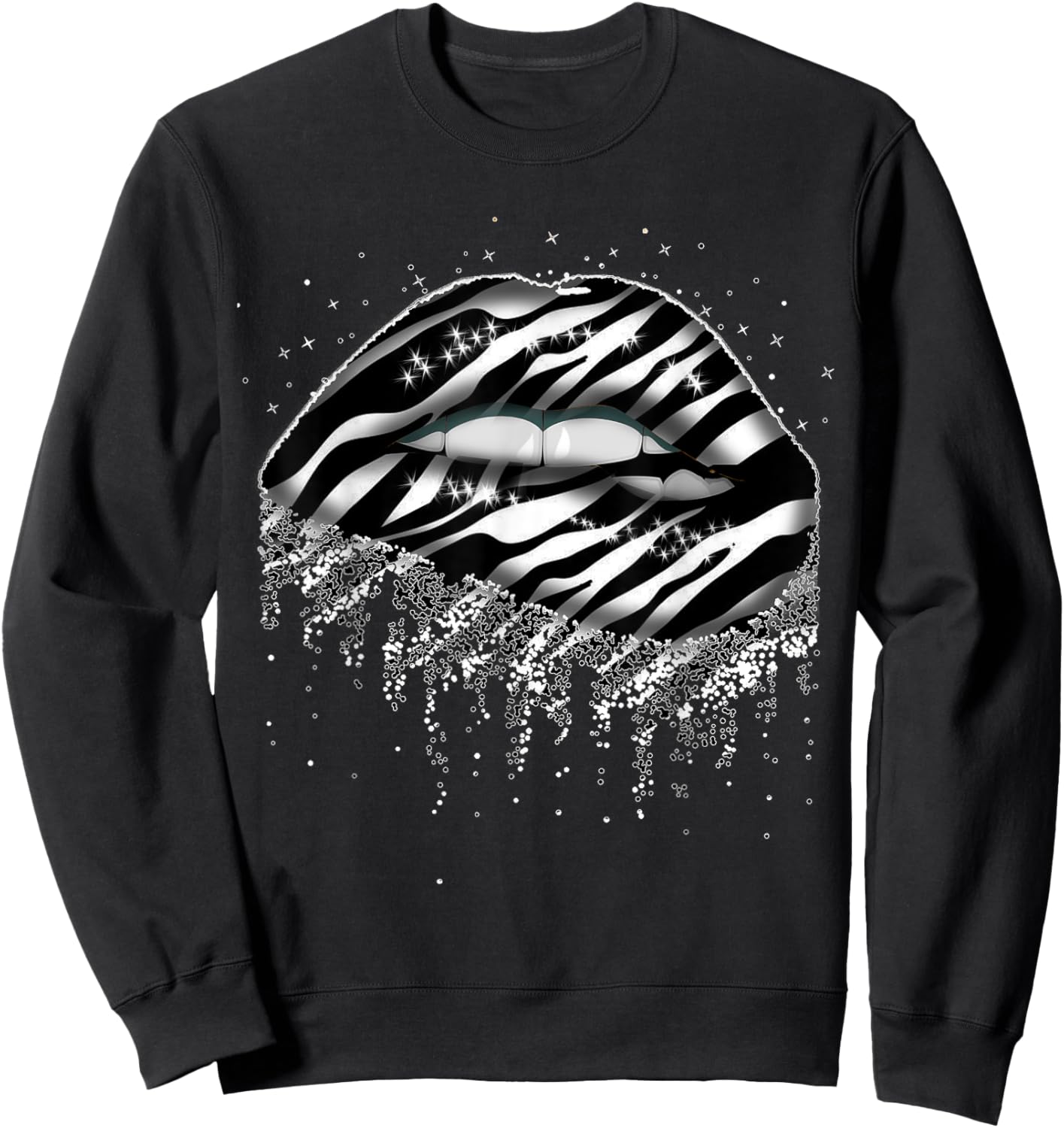 Stripes In Lips Shape For Wildlife Animal Fans Zebra Print Sweatshirt - Sweatshirt | Black