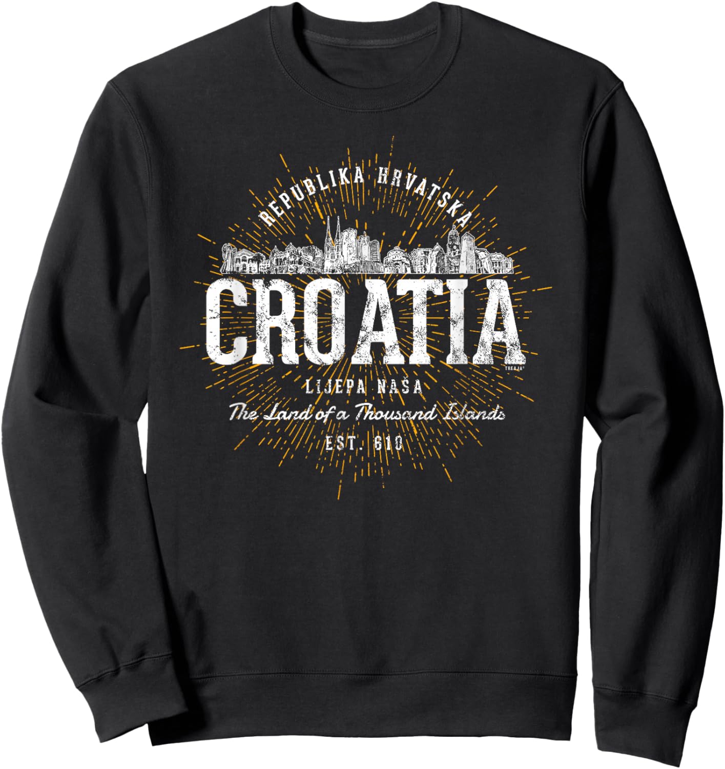 Vintage Style Retro Croatia Sweatshirt - Sweatshirt | Black