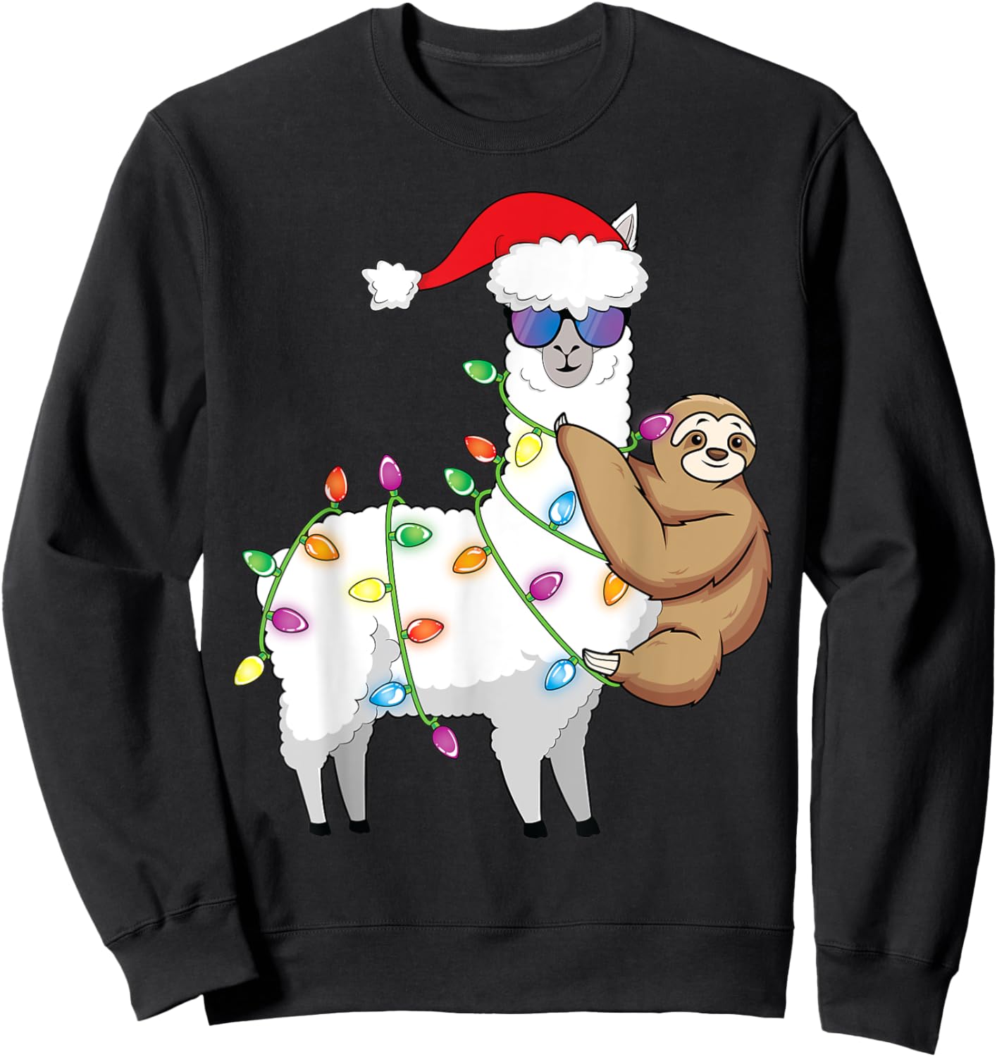 Santa Llama Xmas Funny LLama Sloth Christmas Sweatshirt - Sweatshirt | Black