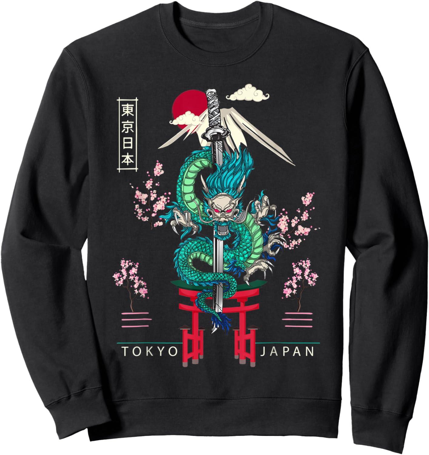 Japanese Tokyo Dragon Asian 80’s style Sweatshirt - Sweatshirt | Black