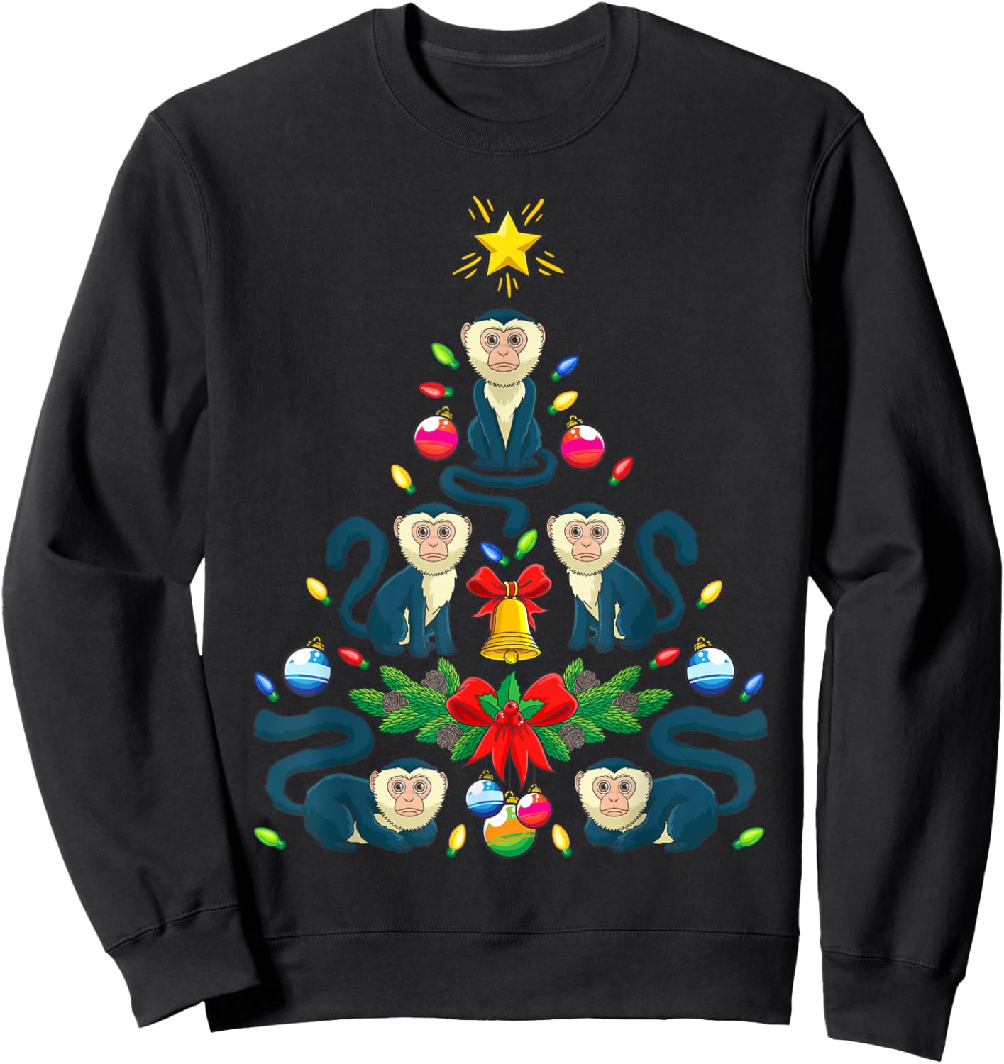 Capuchin Monkey Christmas Tree Monkey Animal Sweatshirt - Sweatshirt | Black