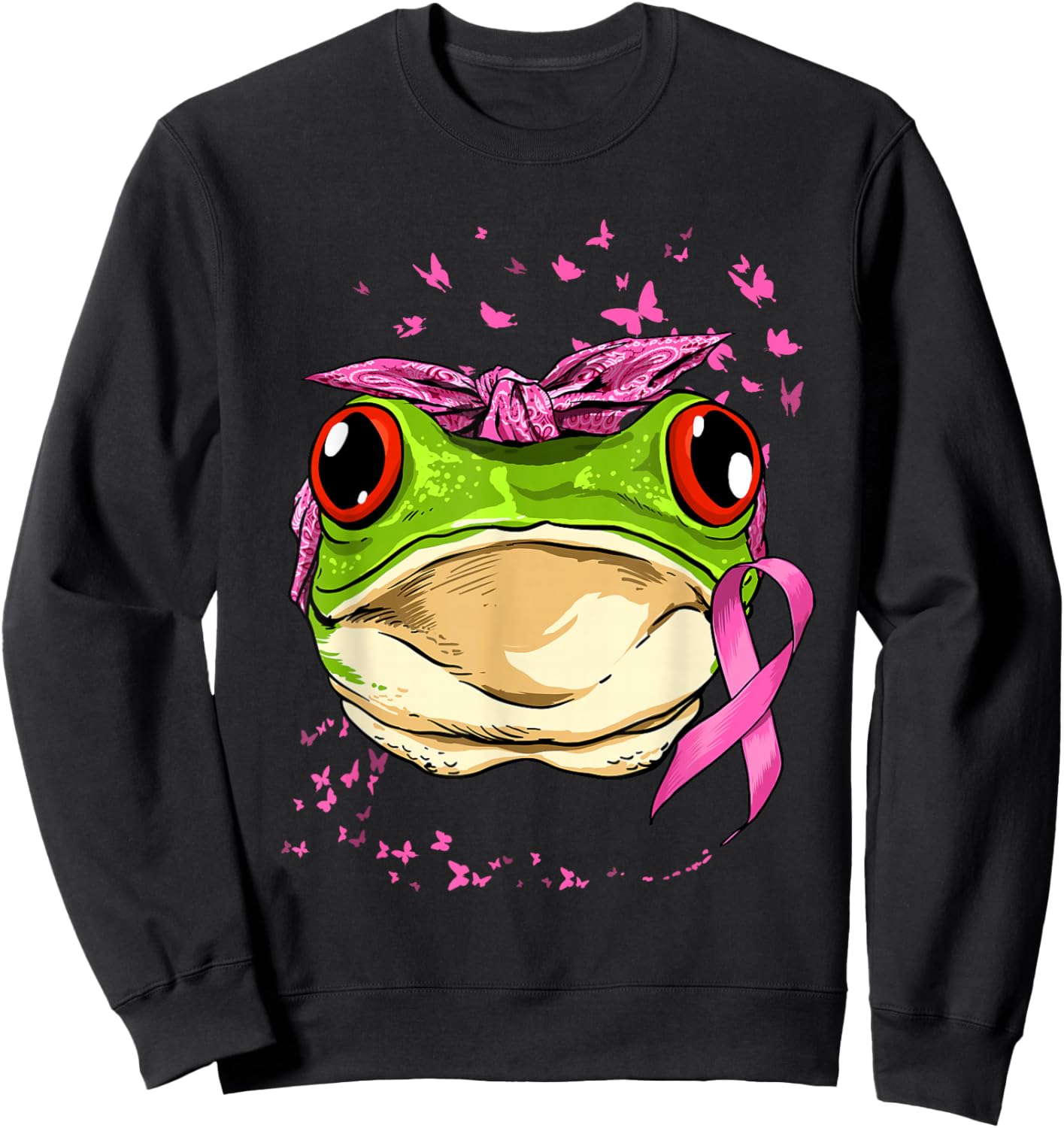 Frog Breast Cancer Awareness Pink Ribbon Cancer Survivor Sweatshirt - Sweatshirt | Black