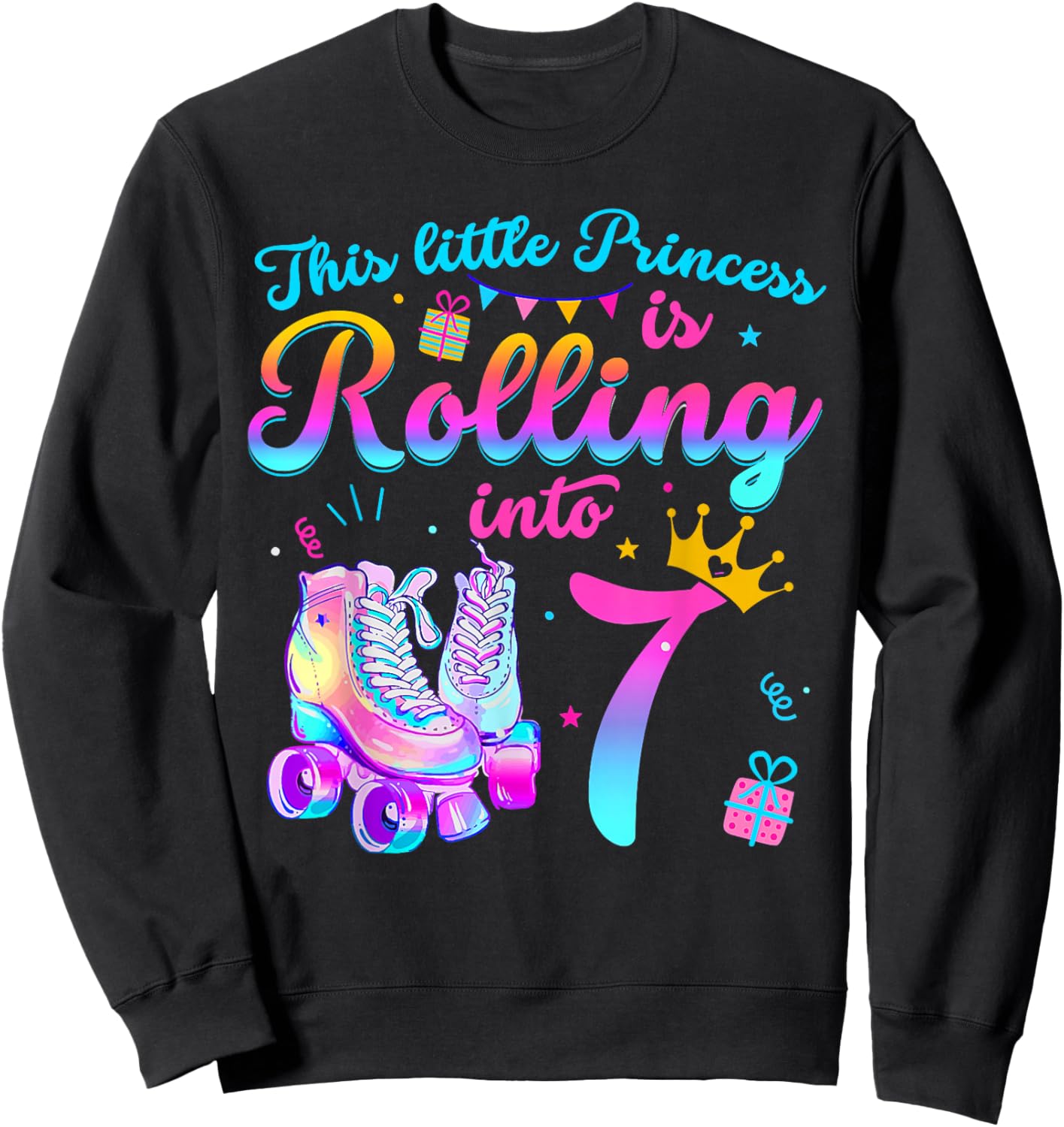 7th Birthday Girl Roller Skating Party 7 Year Old Sweatshirt - Sweatshirt | Black