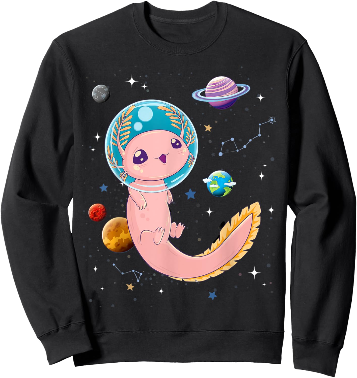 Cute Creepy Anime Pastel Goth Clothes Space Axolotl Kawaii Sweatshirt - Sweatshirt | Black
