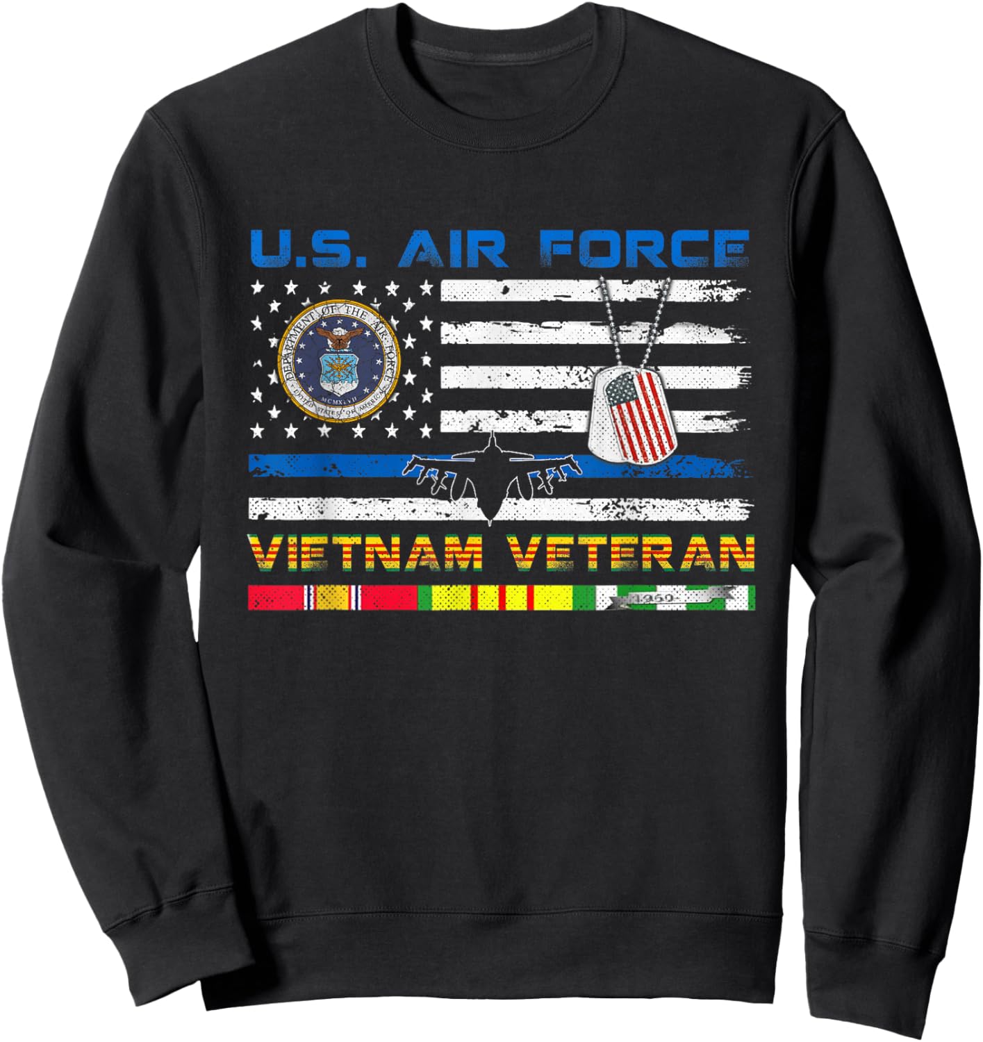 U.S Air Force Vietnam Veteran Vintage USA Flag Veterans Day Sweatshirt - Sweatshirt | Black