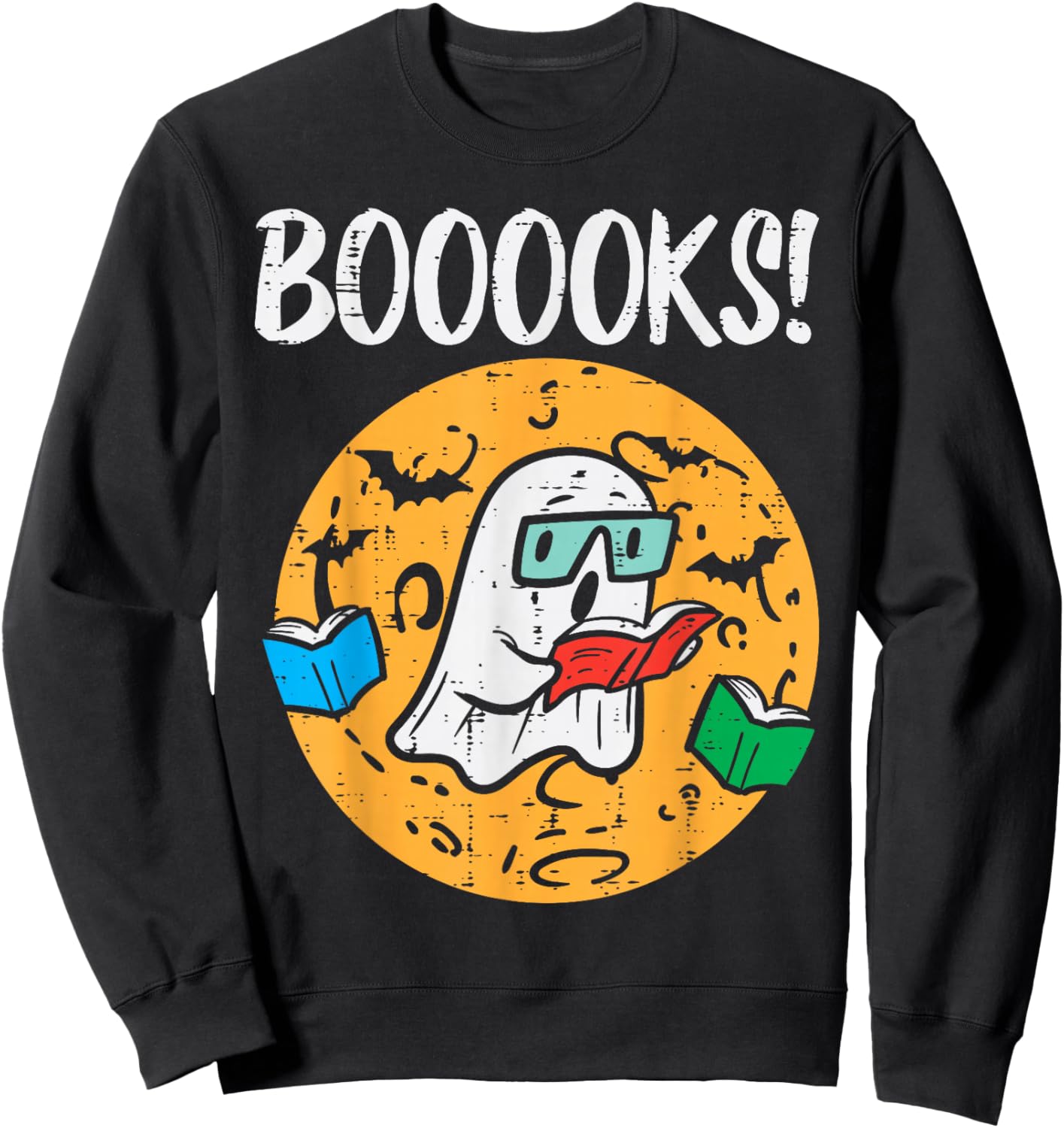 Boooks Ghost Read Book Halloween Teacher Librarian Men Women Sweatshirt - Sweatshirt | Black