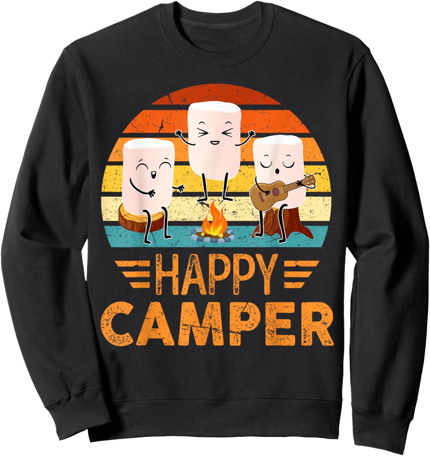 Funny Happy Marshmallow Camper Cute for Kids Women Men Sweatshirt - Sweatshirt | Black