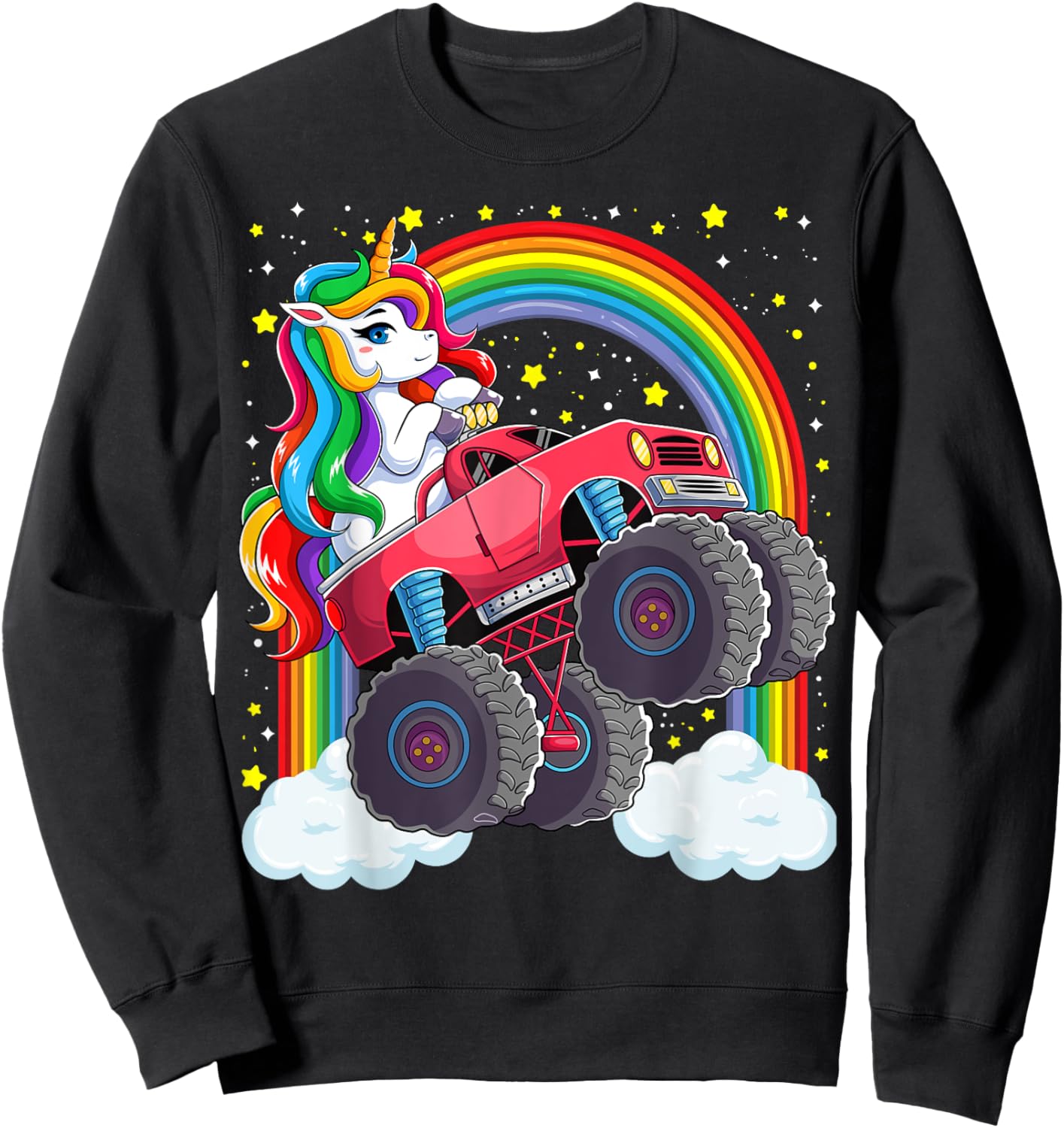 Cute Monster Truck Unicorn Magical Rainbow Kids Girls Party Sweatshirt - Sweatshirt | Black