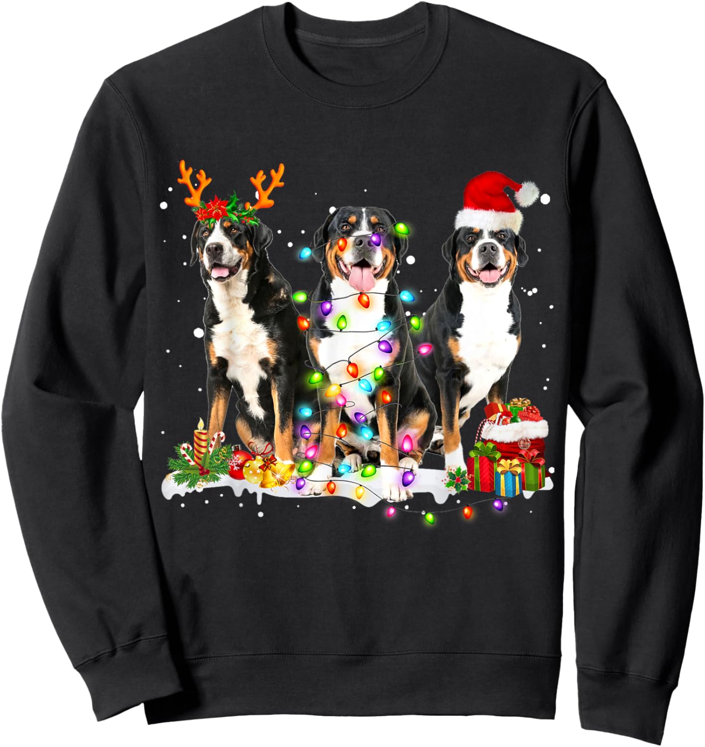 Santa Greater Swiss Mountain Dog Reindeer Christmas Pajama Men Women Kids Sweatshirt - Sweatshirt | Black