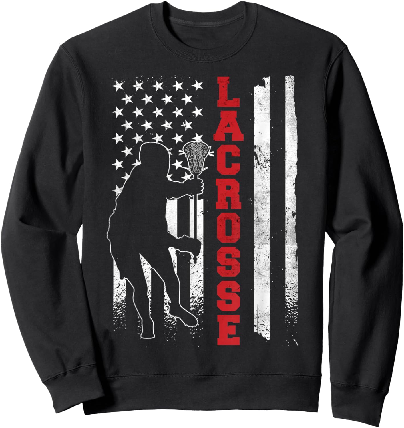 Vintage Gift Lacrosse American Flag LAX - -Adults, Kids - Black - Small - Short Sleeve - Cotton, Polyester Sweatshirt - Sweatshirt | Black