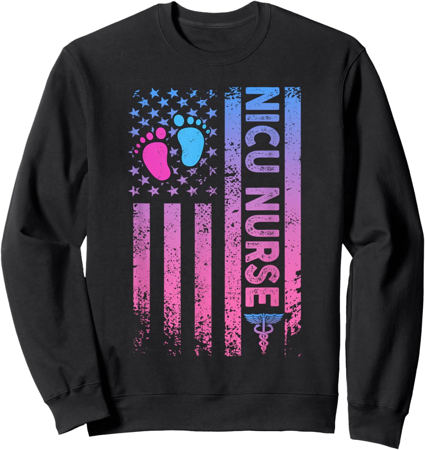 American Flag Neonatal Nursing Student Patriotic Nicu Nurse Women Men Sweatshirt - Sweatshirt | Black