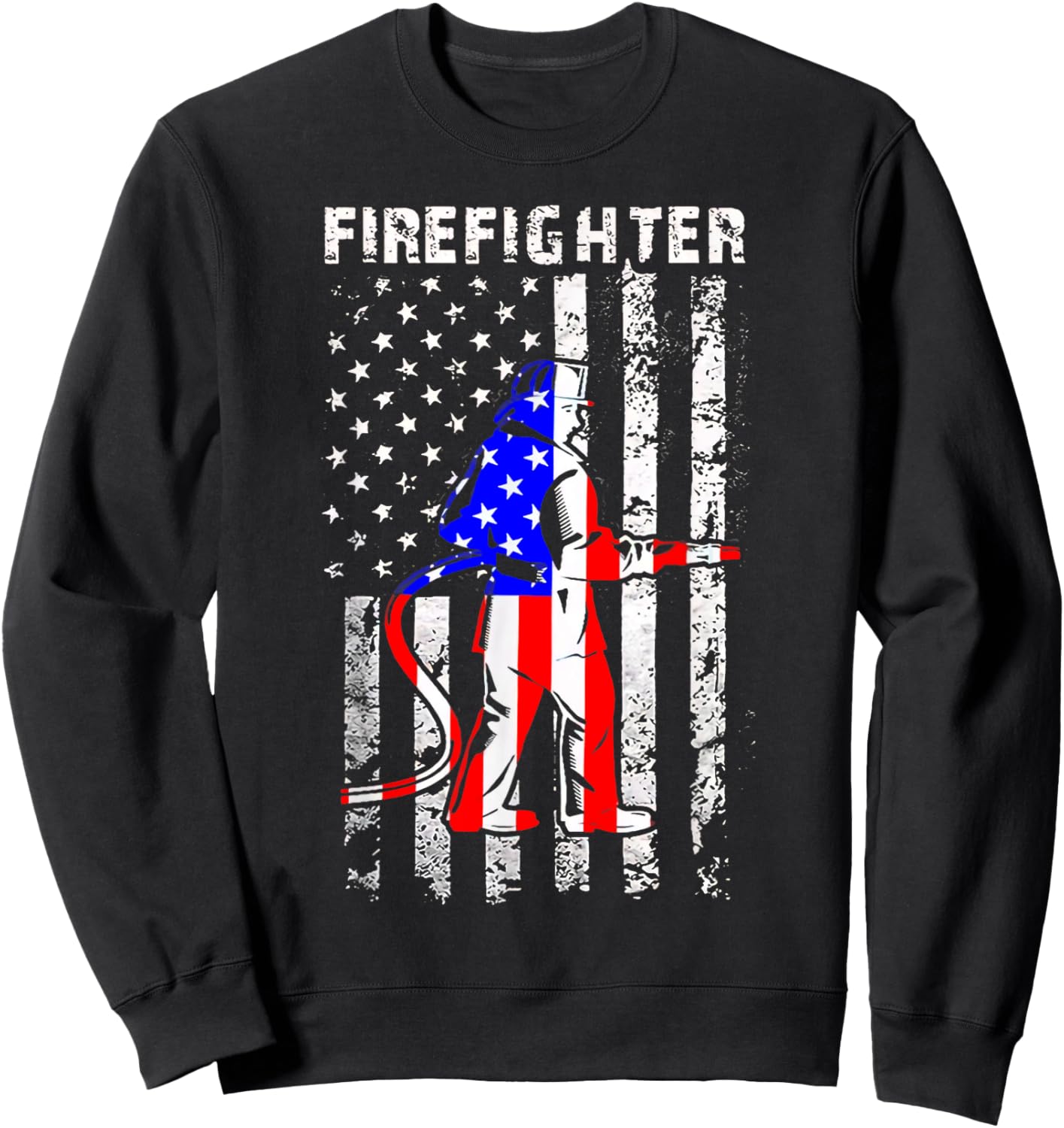 Firefighter American Flag Patriotic Firefighter Gifts Women Men Sweatshirt - Sweatshirt | Black