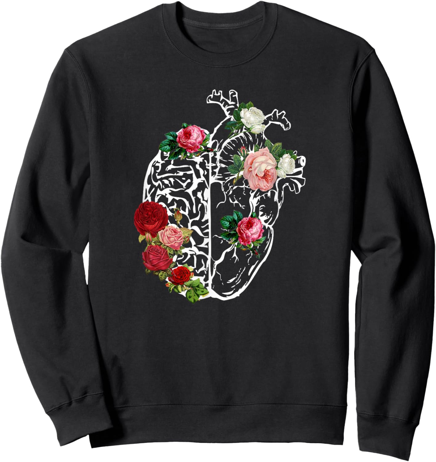 Anatomical Heart_Brain Flowers Florals Anatomy Sweatshirt - Sweatshirt | Black