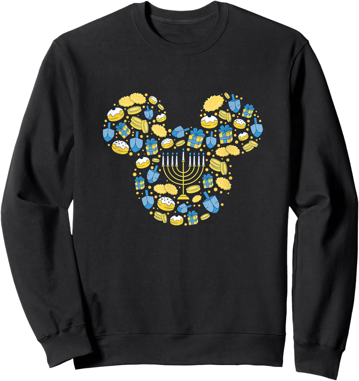 Disney Mickey Mouse Icon Hanukkah Hanukah Dreidel Menorah Sweatshirt - Sweatshirt | Black