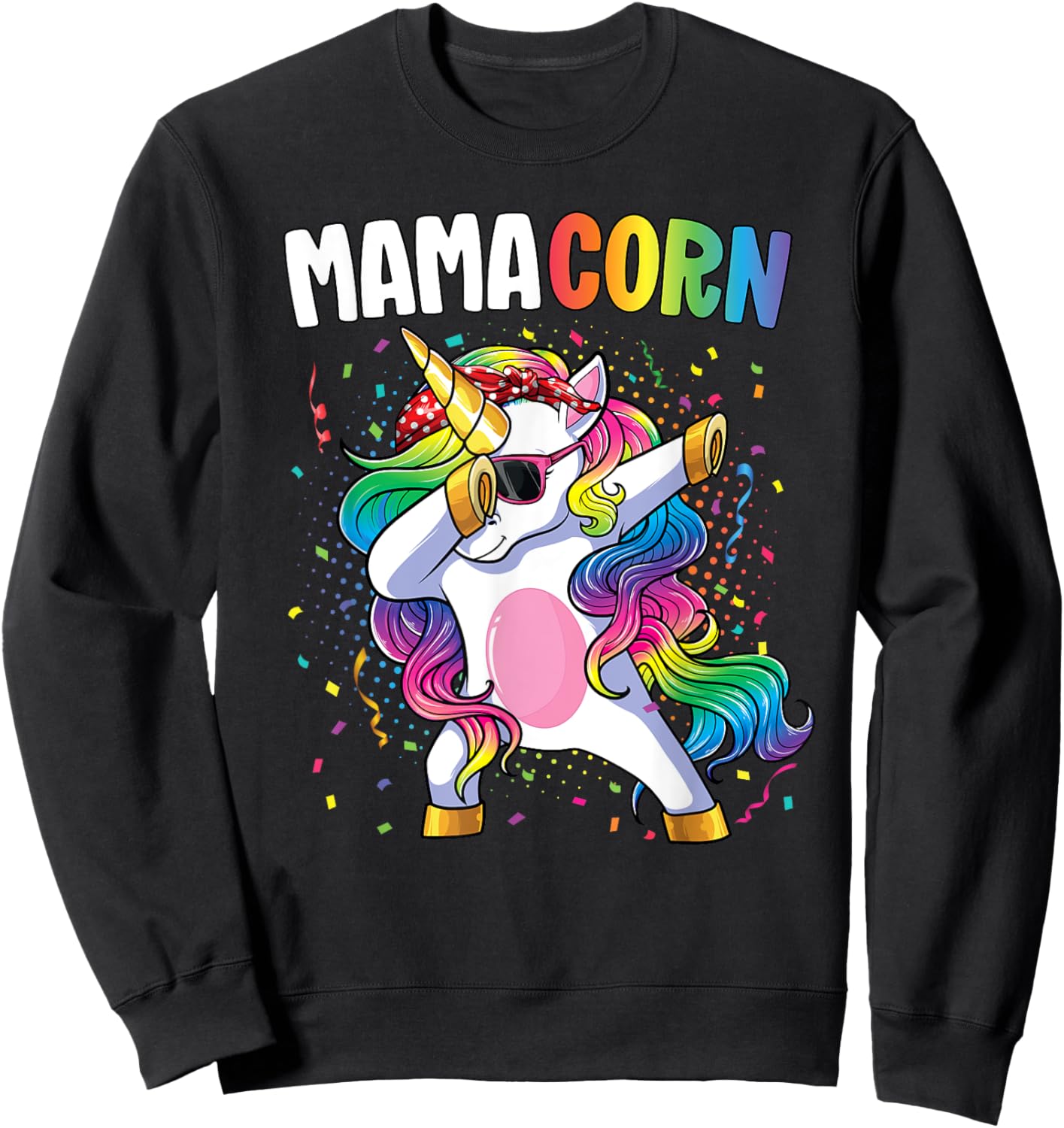 Mamacorn Women Unicorn Birthday Party Dabbing Unicorn Mom Sweatshirt - Sweatshirt | Black