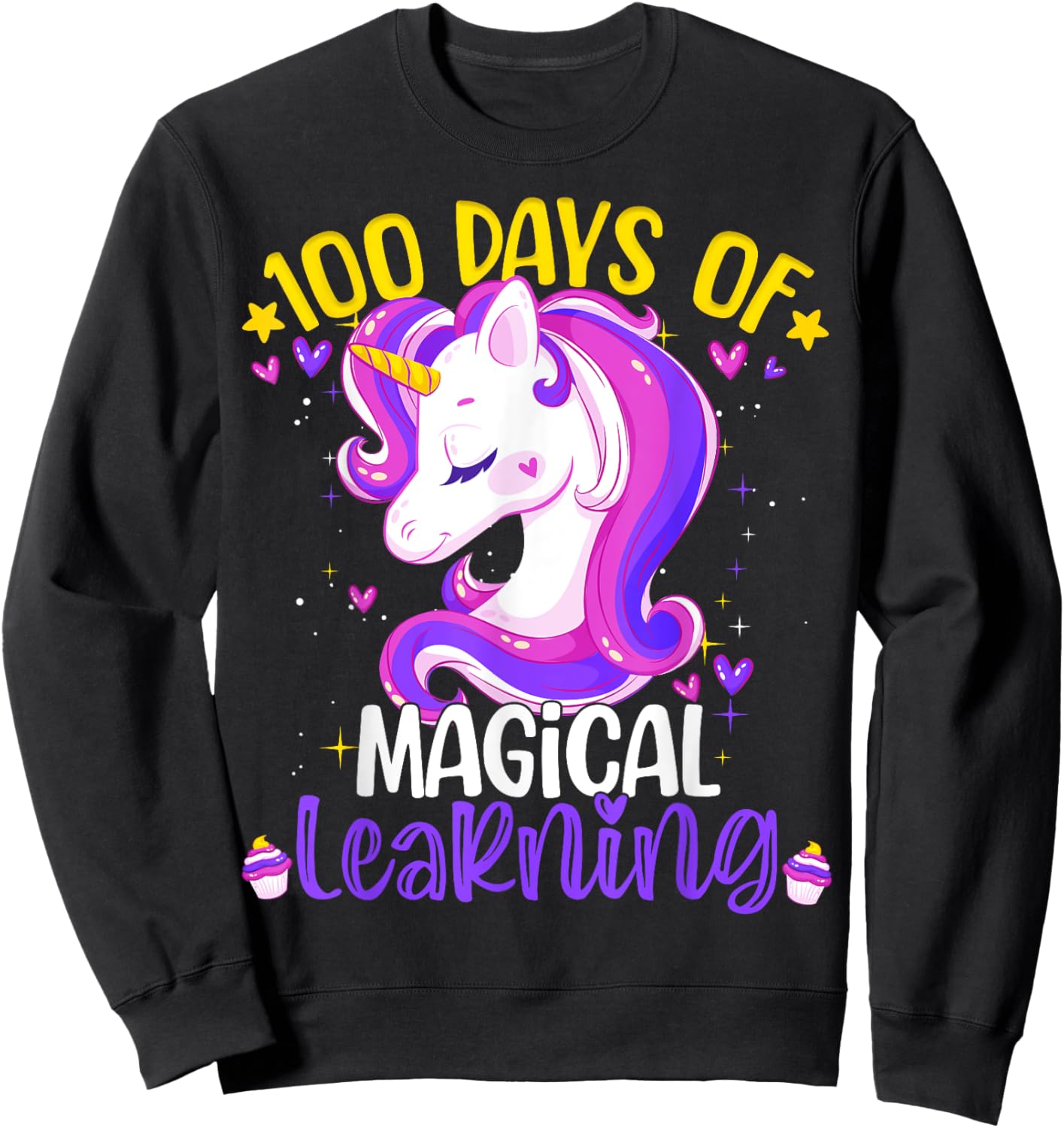 100 Days Of Magical Learning Unicorn 100th Day School Girls Sweatshirt - Sweatshirt | Black