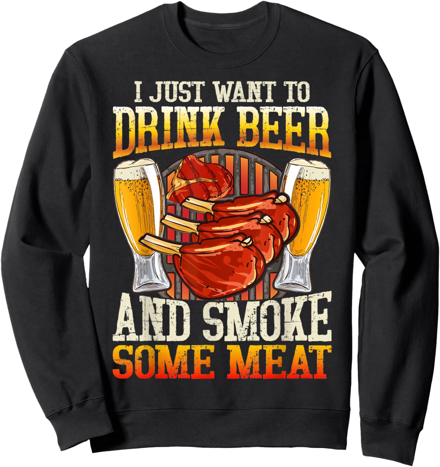 Beer Drinking Meat Smoking BBQ Grill Lover Pit Master Smoke Sweatshirt - Sweatshirt | Black