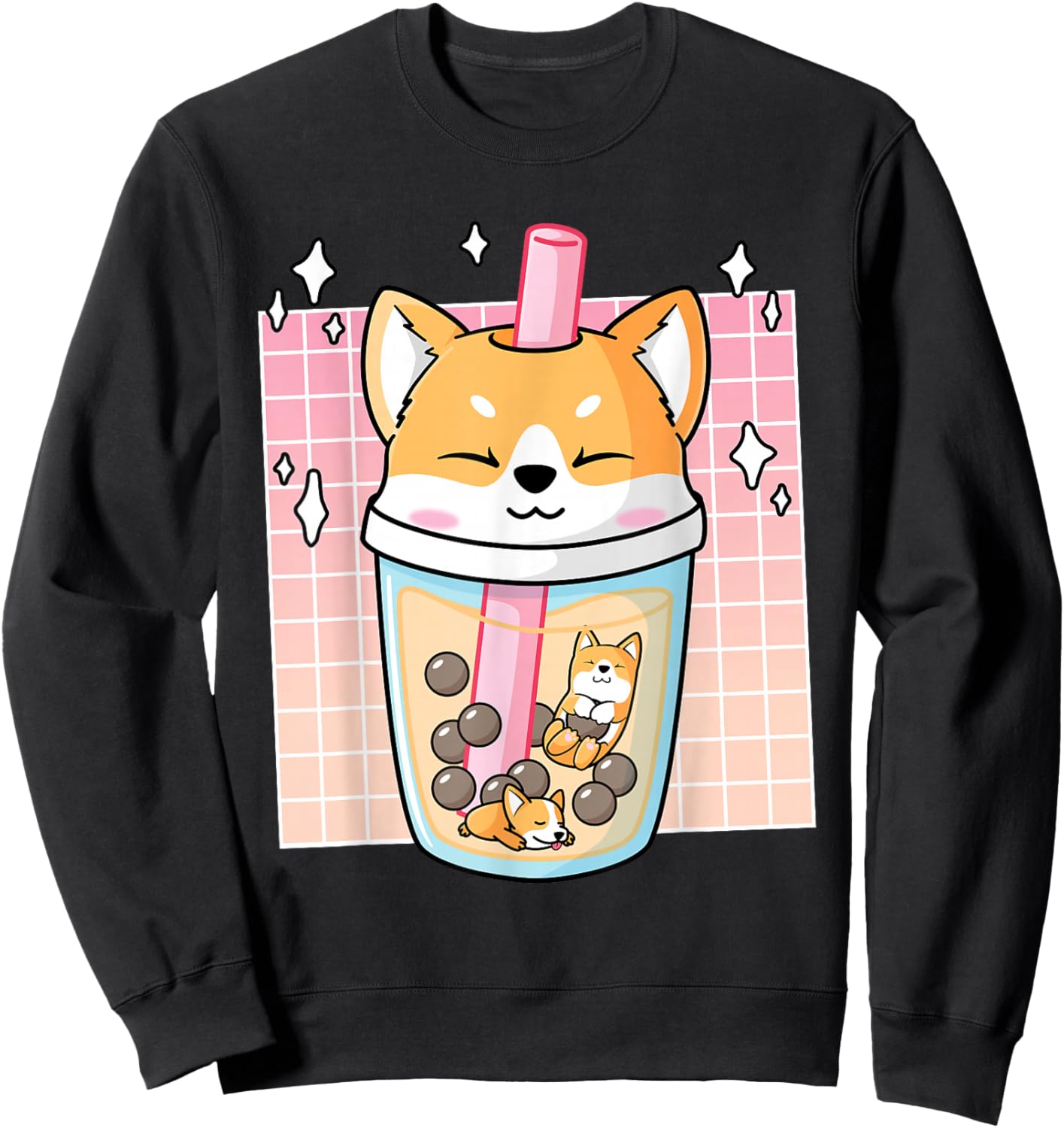 Kawaii Shiba Inu Dog Bubble Tea Boba Japan Corgi Sweatshirt - Sweatshirt | Black