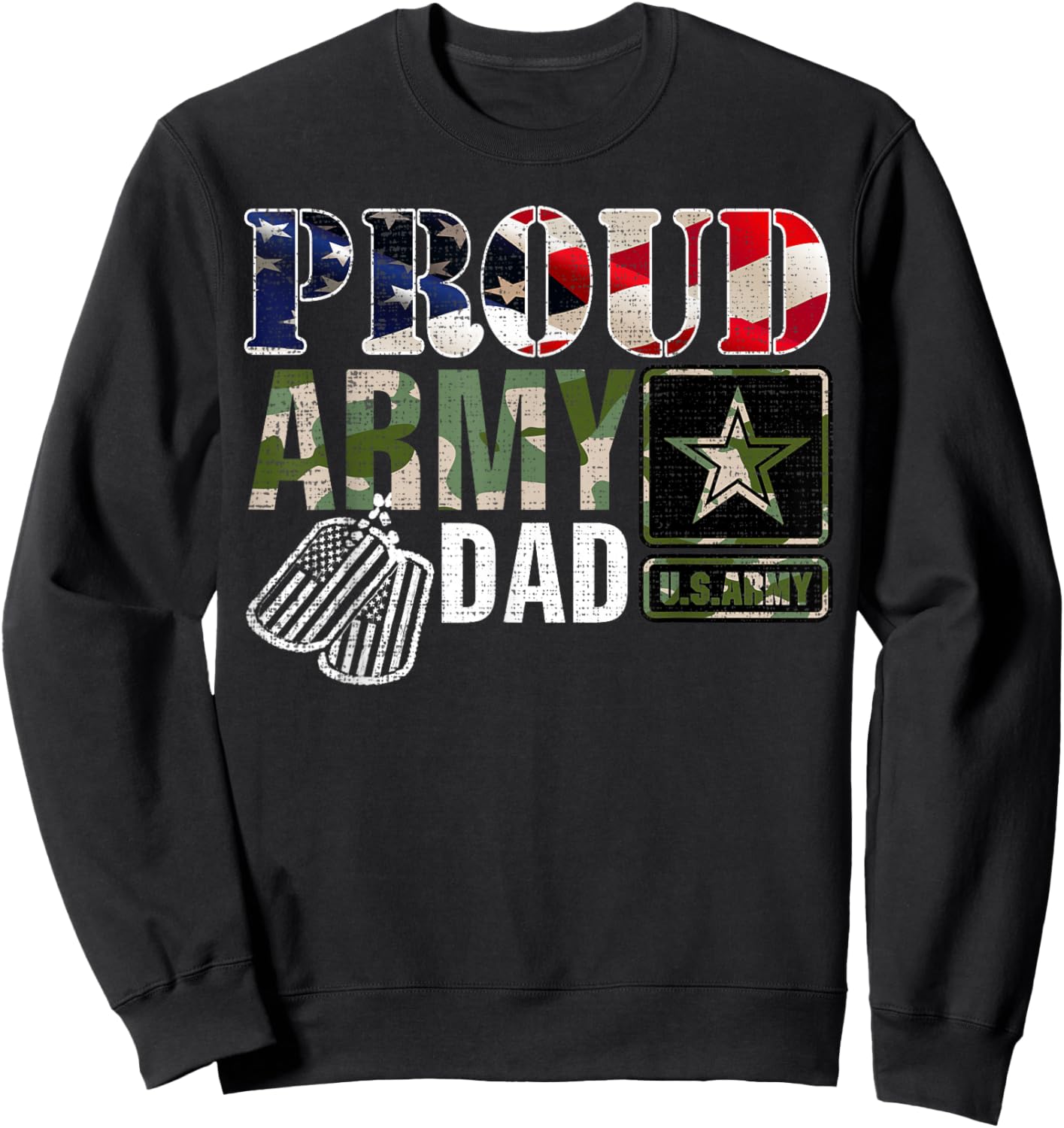 Vintage Proud Army Dad Camo with American Flag Gift Sweatshirt - Sweatshirt | Black