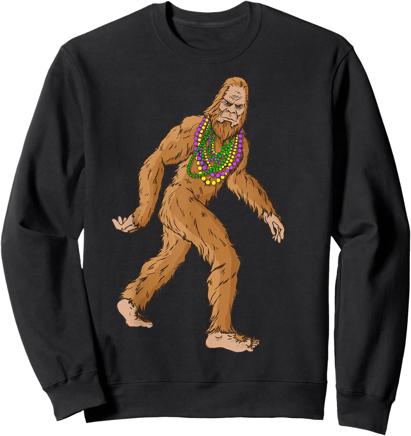 Mardi Gras Bigfoot With Beads Necklace Beads Fat Tuesday Sweatshirt - Sweatshirt | Black