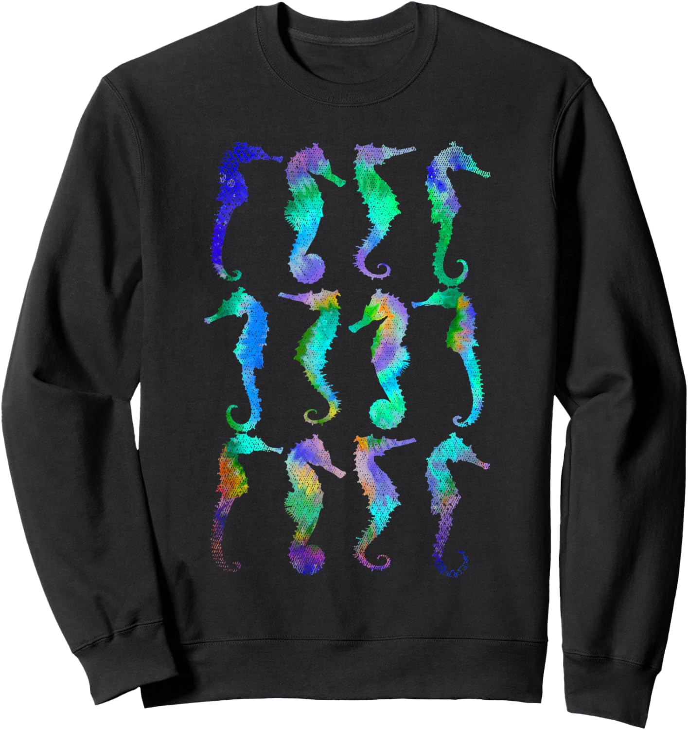 Tie Dye Sea Fish Aquarium Underwater Ocean Animal Seahorse Sweatshirt - Sweatshirt | Black
