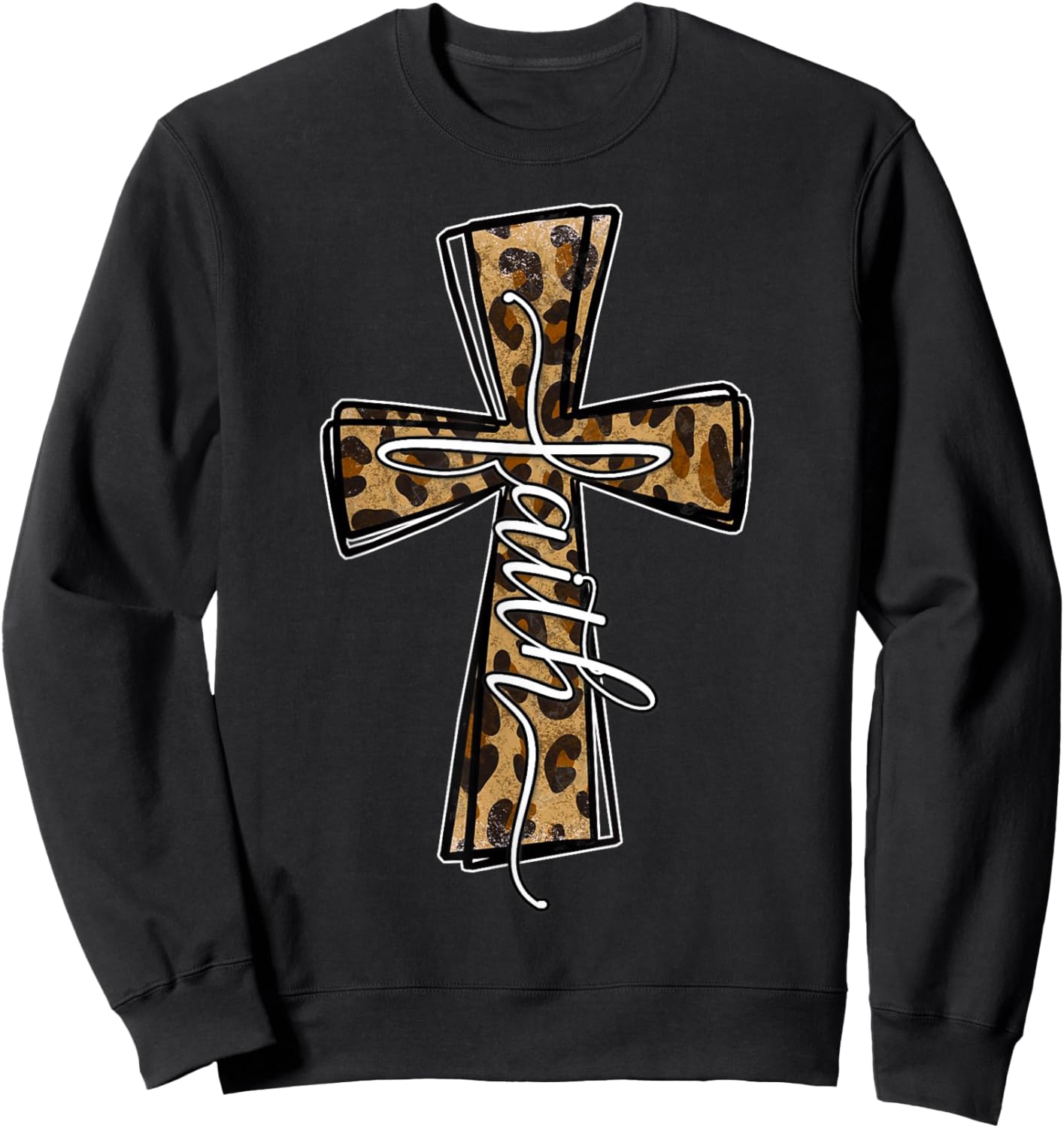 Love In Faith For Christian Leopard Cross Cheetah Print Sweatshirt - Sweatshirt | Black