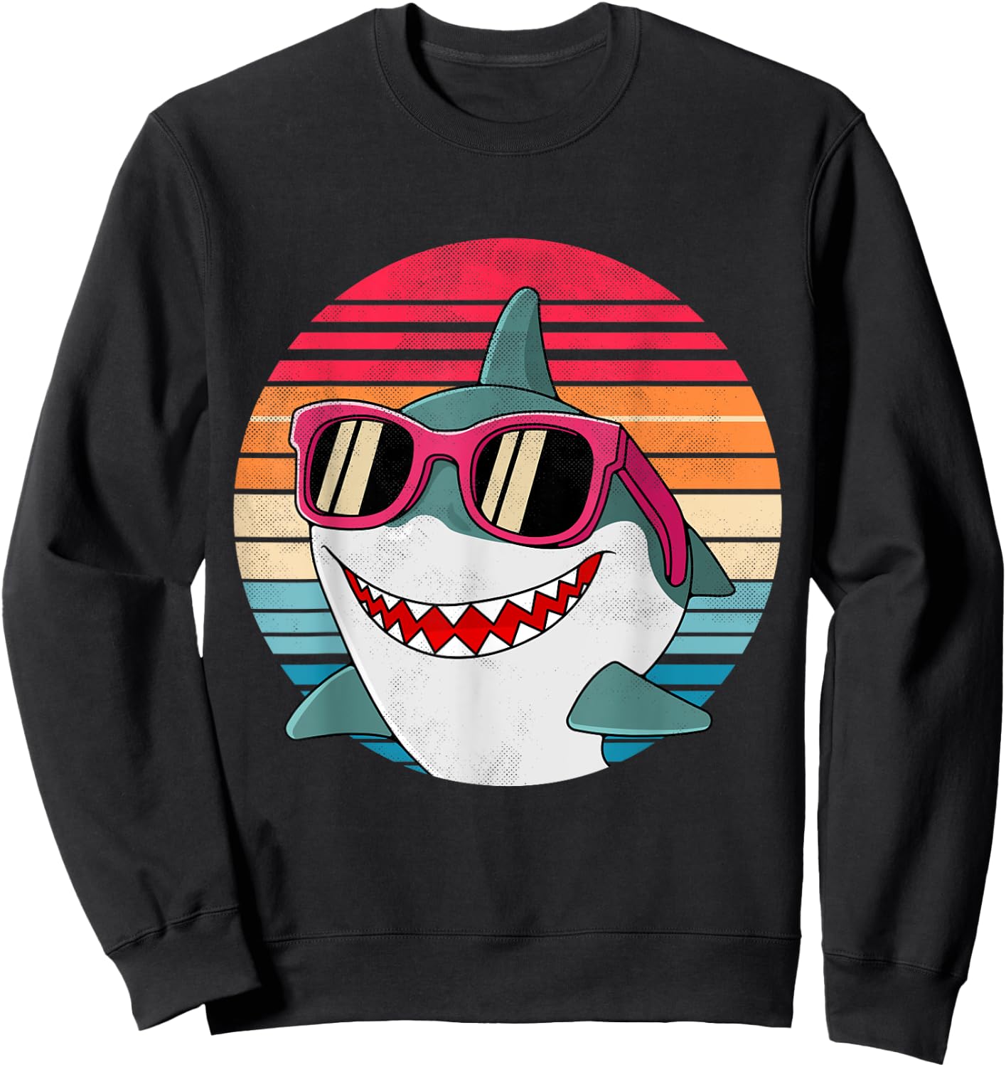 Retro Shark Art Women Men Sunglasses 70s 80s 90s Funny Shark Sweatshirt - Sweatshirt | Black