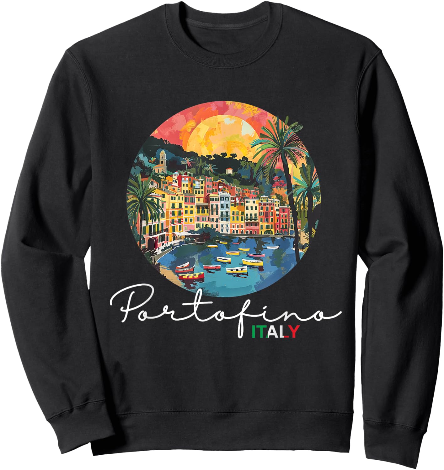 Italy Portofino Painting Souvenir / Portofino Sweatshirt - Sweatshirt | Black