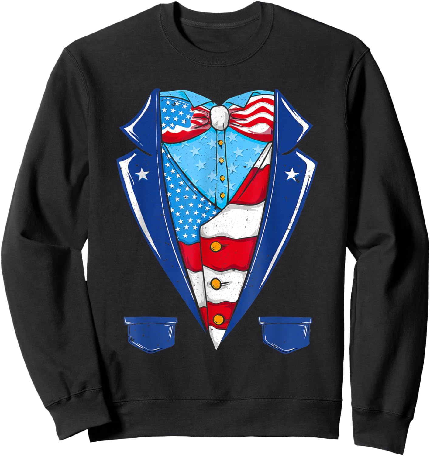 Uncle Sam American Flag Vest Patriotic Halloween Costume Women Kids Men Sweatshirt - Sweatshirt | Black