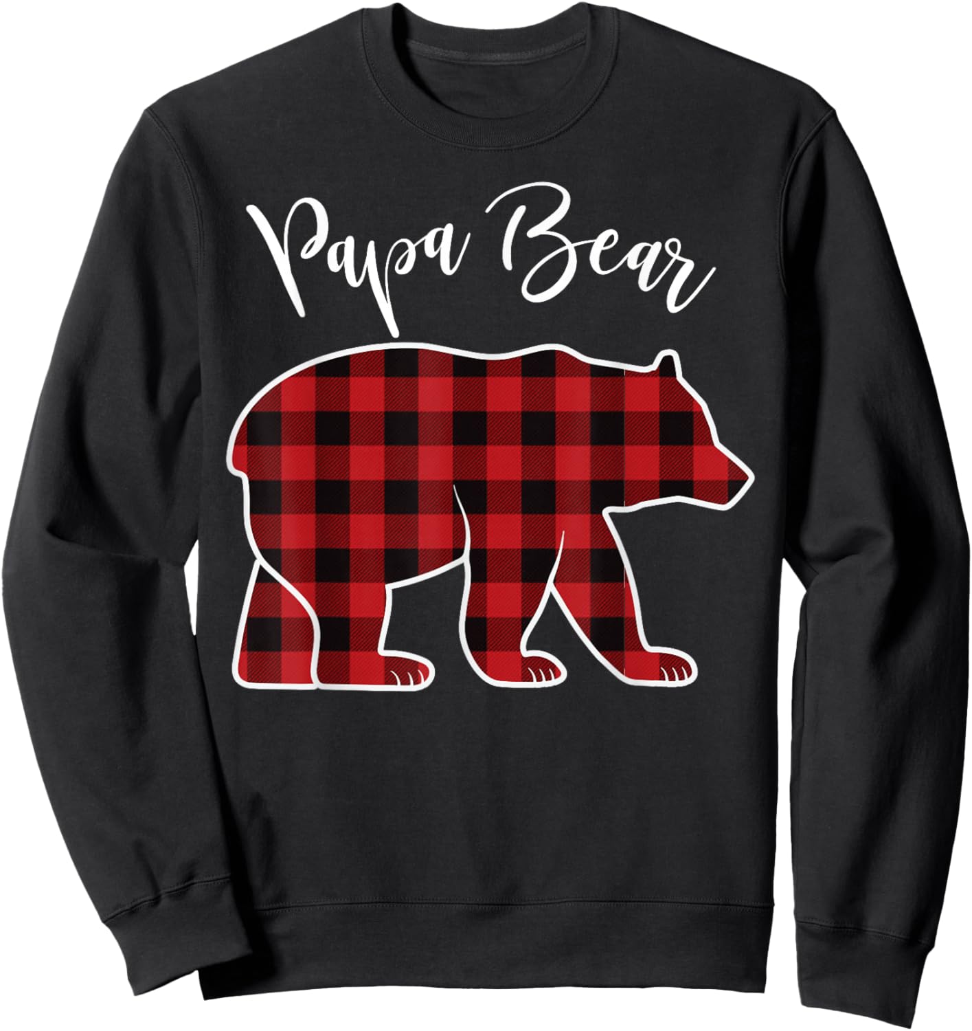Papa Bear Pajama Red Buffalo Xmas Funny Family Christmas Sweatshirt - Sweatshirt | Black
