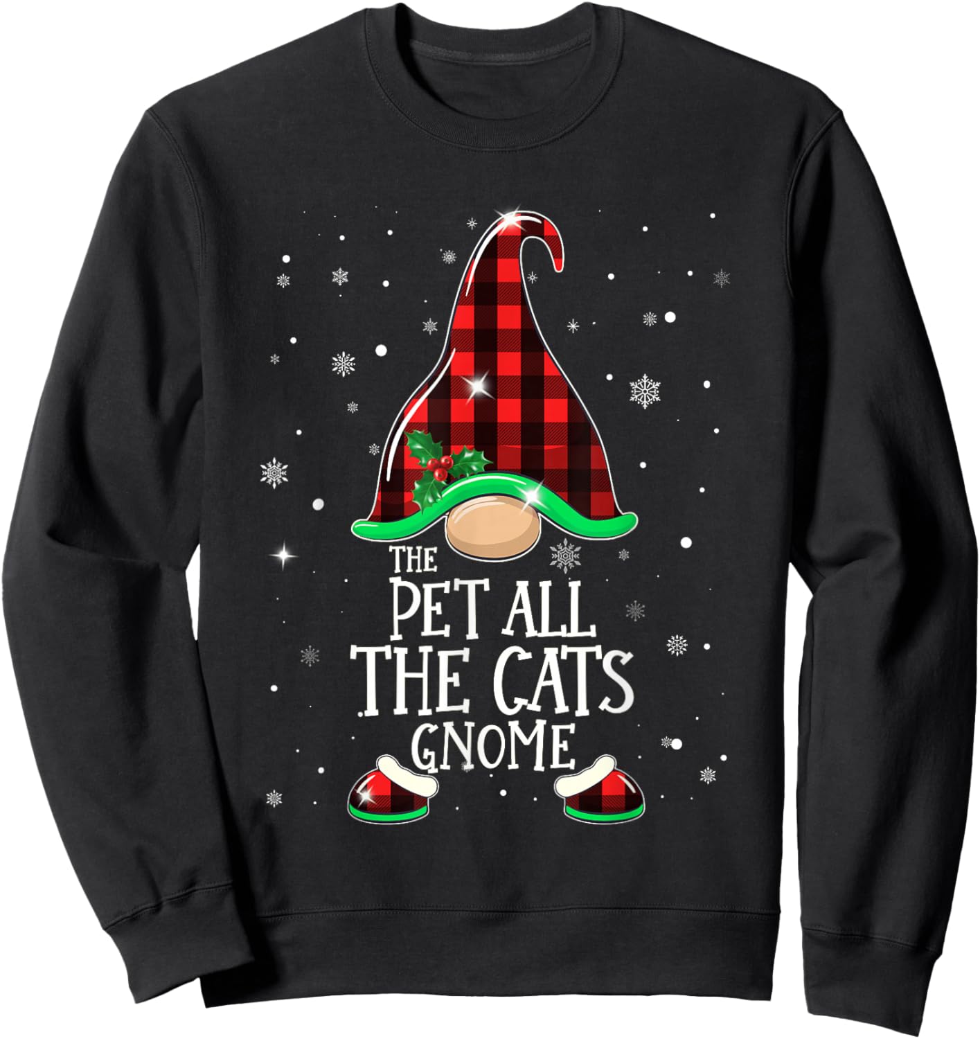 Funny Pet All The Cats Gnome Buffalo Matching Christmas Sweatshirt - Sweatshirt | Black