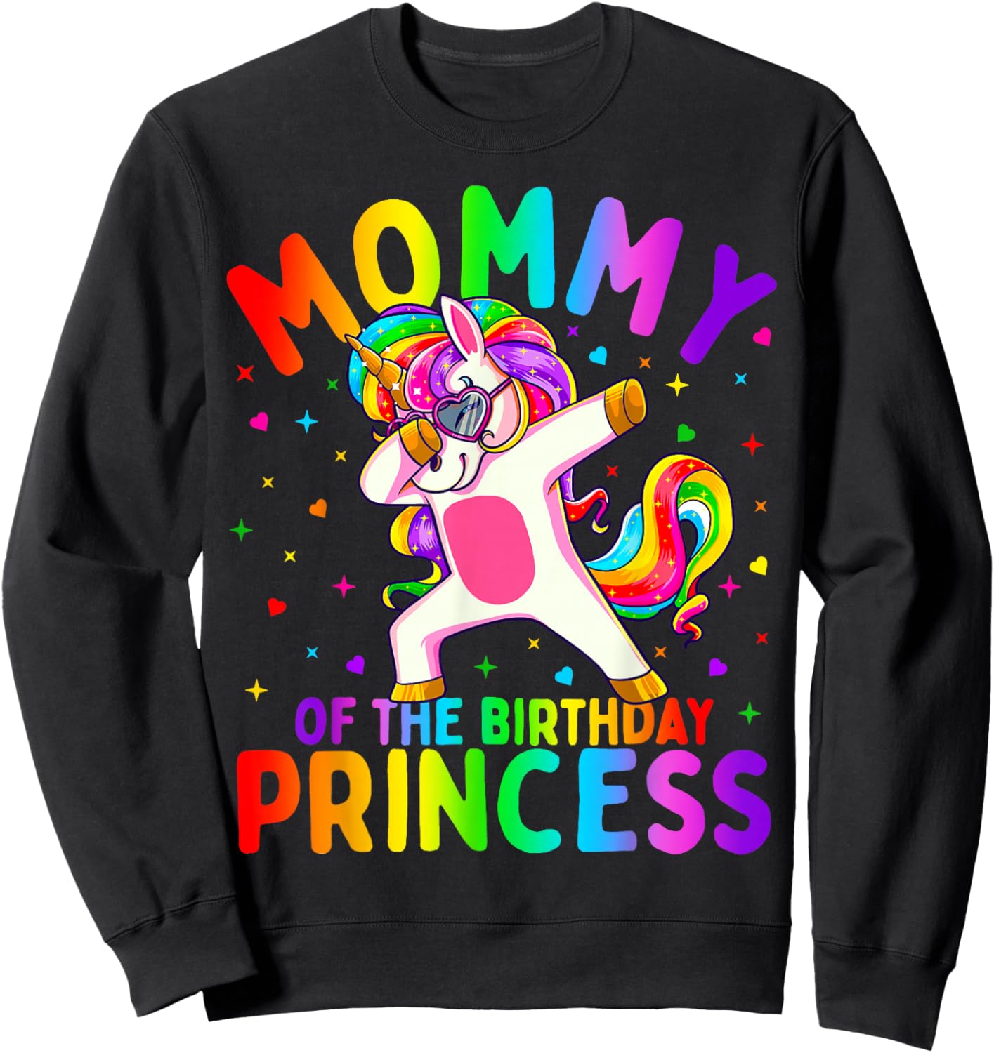 Mommy of The Birthday Princess Girl Dabbing Unicorn Mom Small Sweatshirt - Sweatshirt | Black