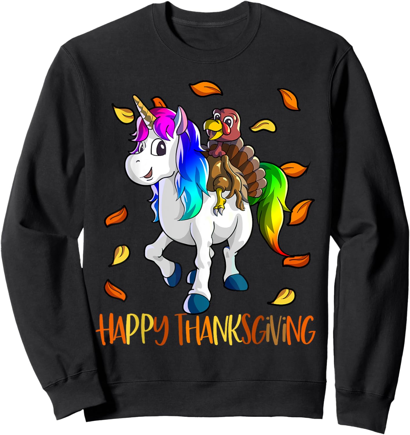 Unicorn Thanksgiving Shirt Girls Kids Unicorn Turkey Sweatshirt - Sweatshirt | Black