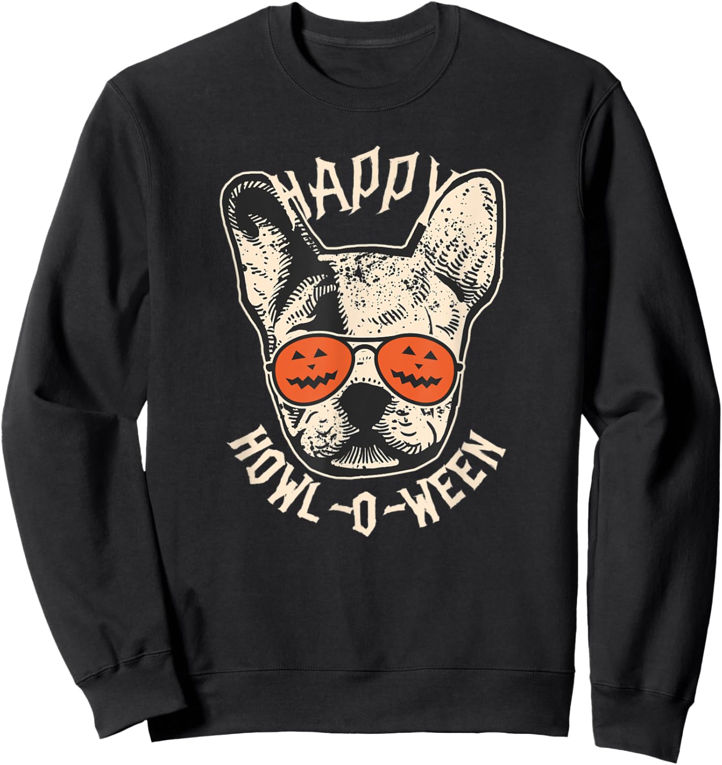Happy Howl-o-ween Frenchie | French Bulldog Halloween Sweatshirt - Sweatshirt | Black