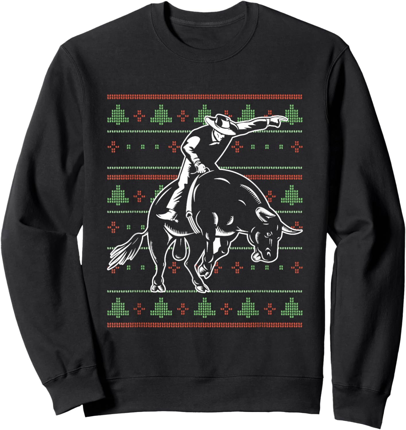 Ugly Christmas X-Mas Rodeo Santa Claus New Year Bull Riding Sweatshirt - Sweatshirt | Black