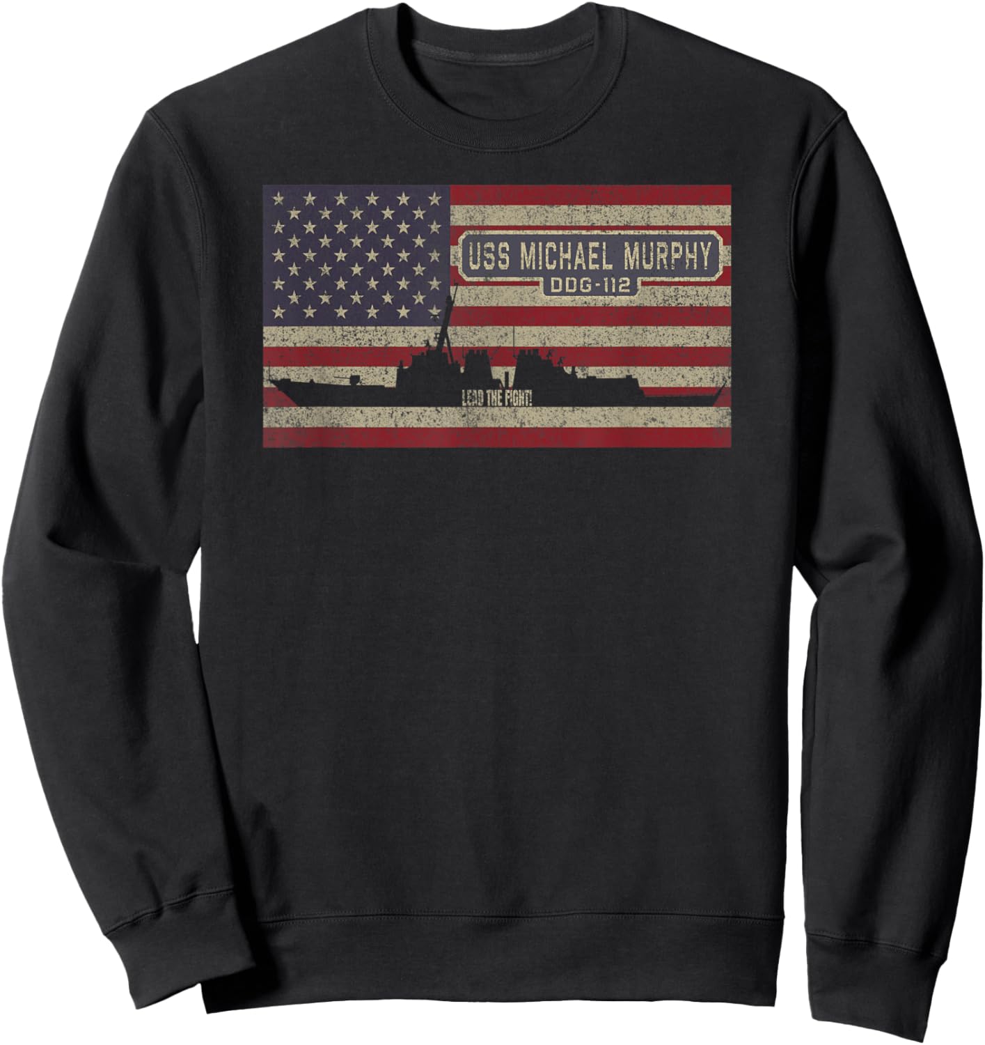 USS Michael Murphy DDG-112 Destroyer Ship USA Flag Sweatshirt - Sweatshirt | Black