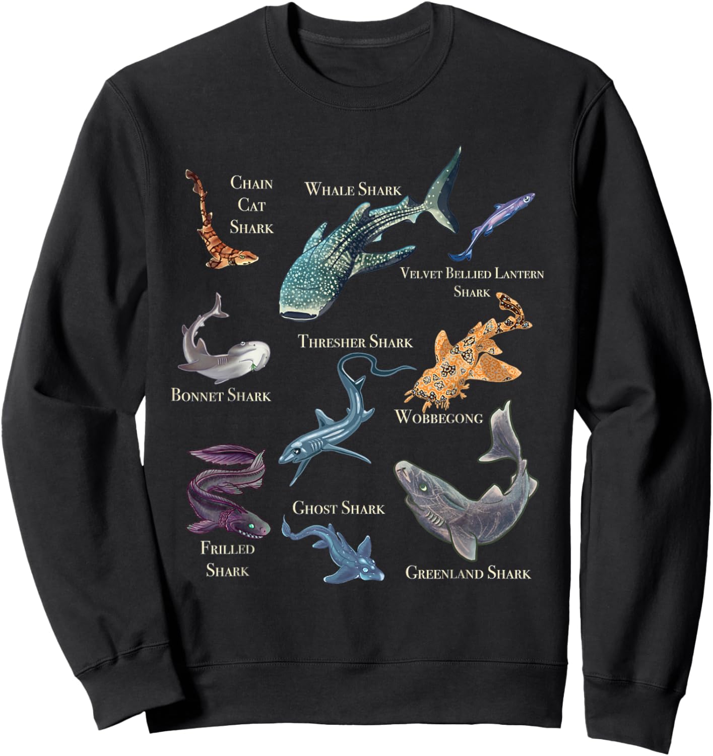 Shark Frenzy Fun Shark Collection Sweatshirt - Sweatshirt | Black