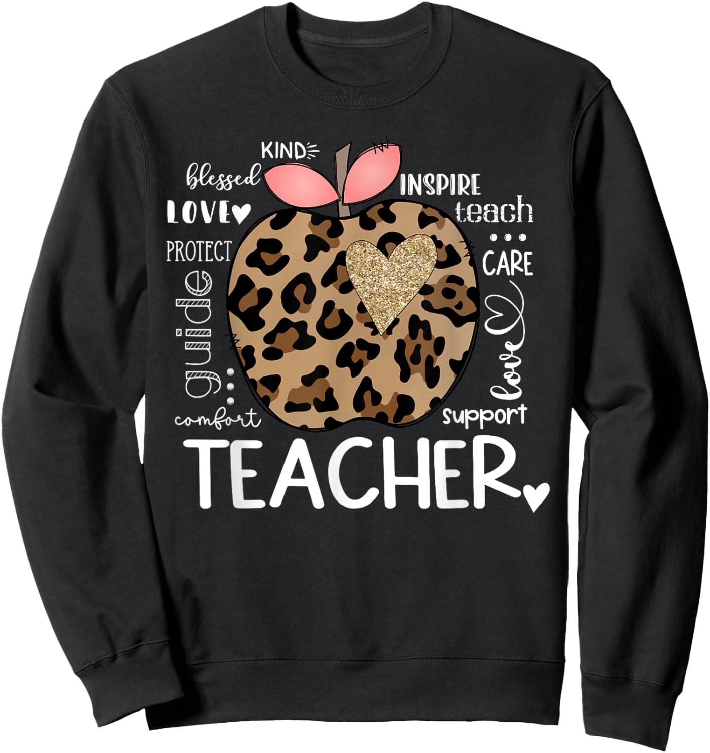 Teacher Life Leopard Apple Teacher's Day Back to School Sweatshirt - Sweatshirt | Black