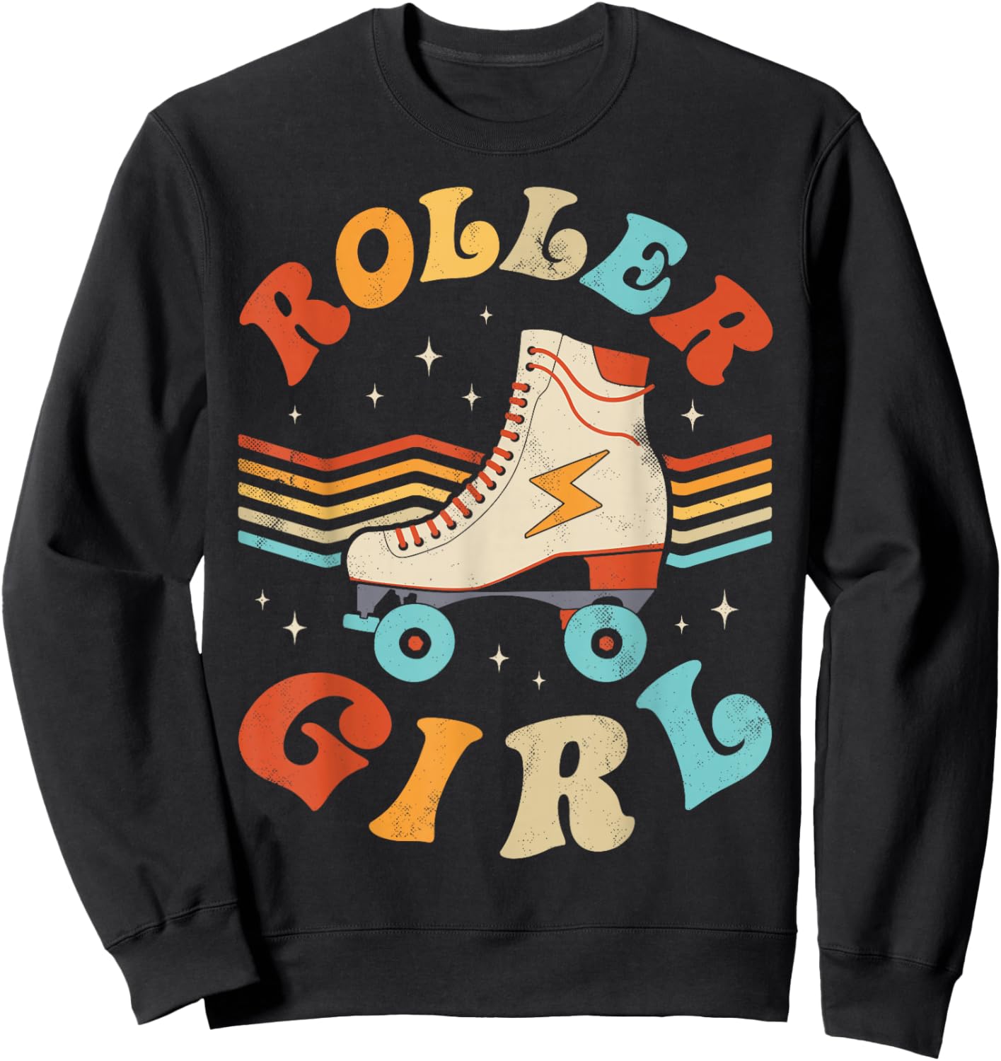 Roller Girl Skater Skating Retro Vintage 70s 80s Skates Cute Sweatshirt - Sweatshirt | Black
