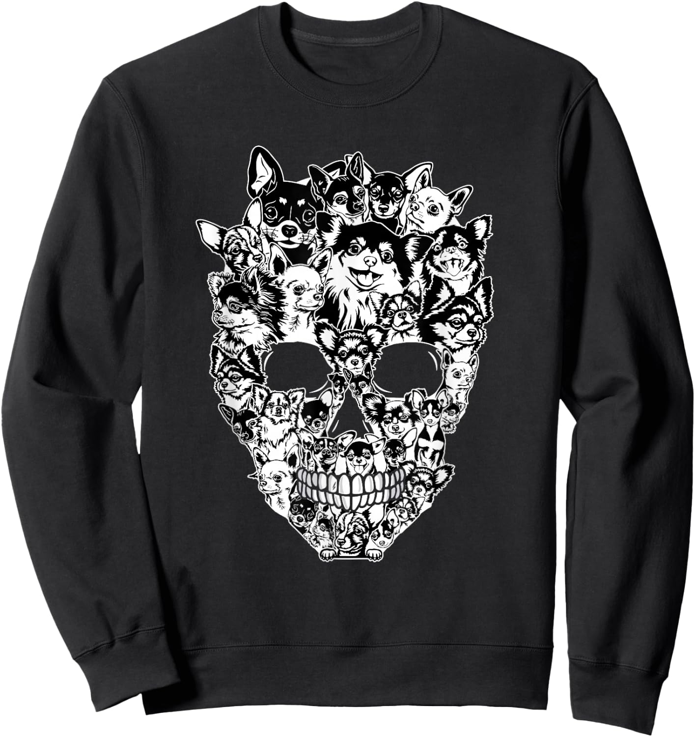 Funny Chihuahua Skull Dog Skeleton Halloween Women Kids Sweatshirt - Sweatshirt | Black